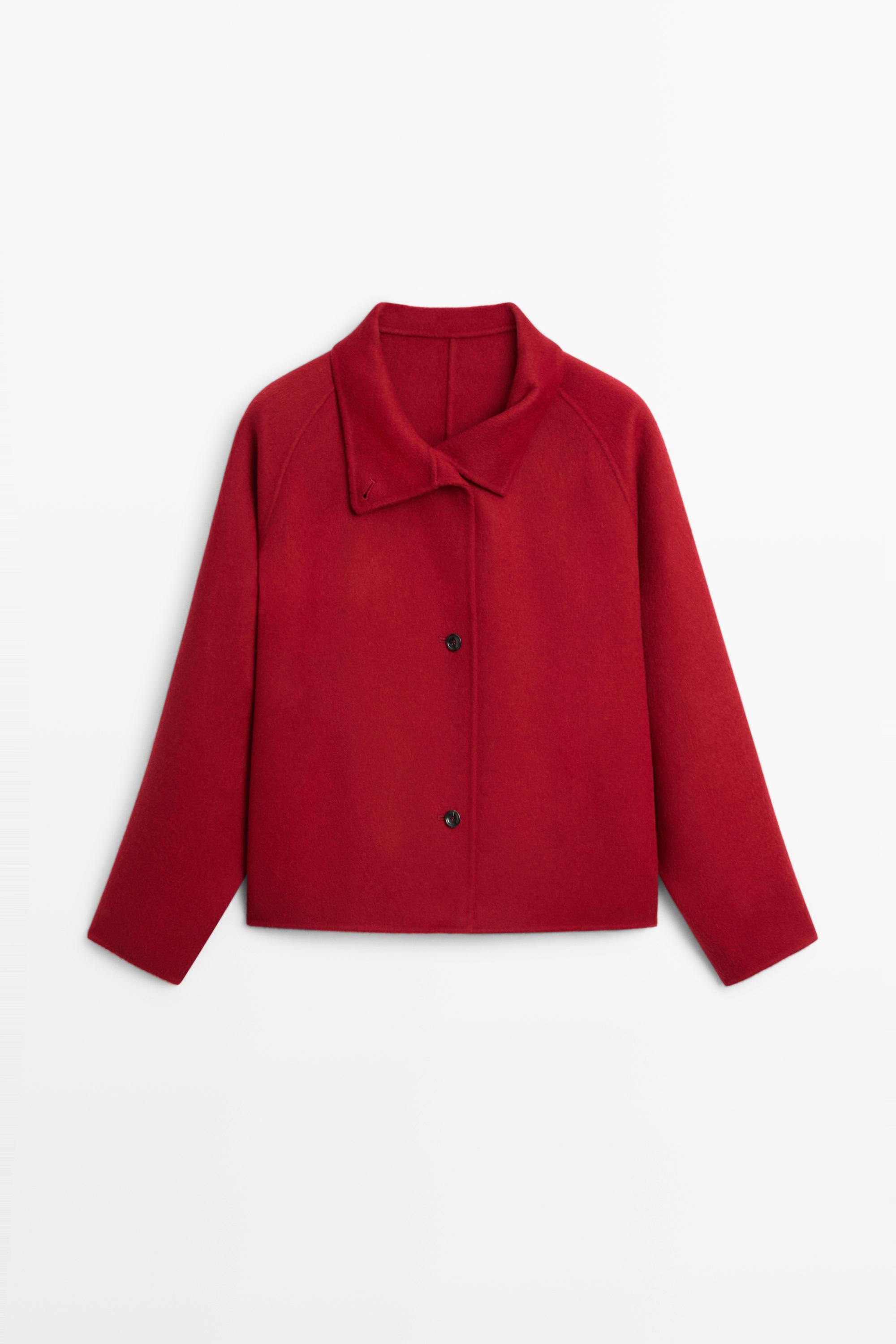 Short wool blend stand collar coat - RED