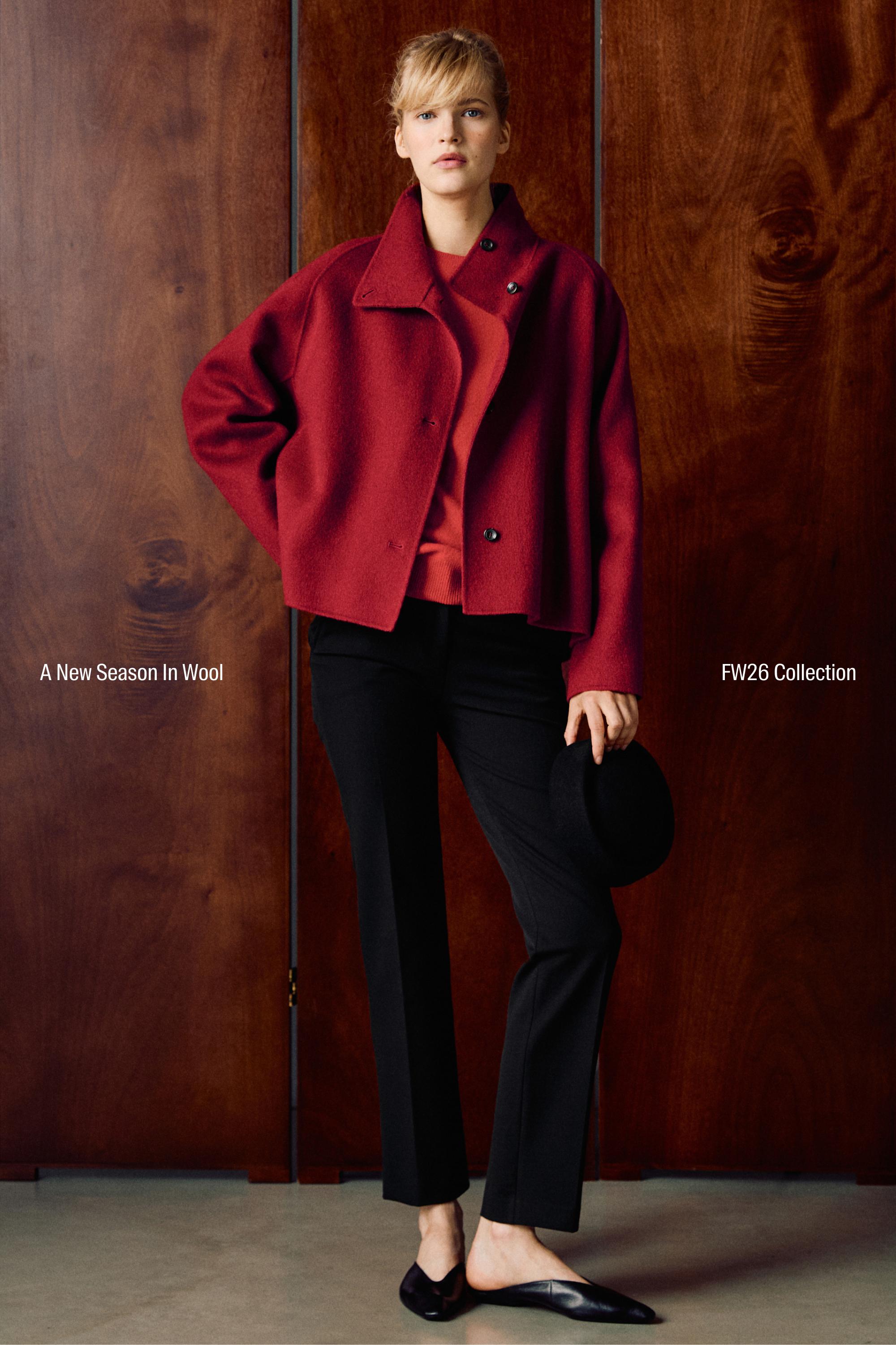 Short wool blend stand collar coat - RED