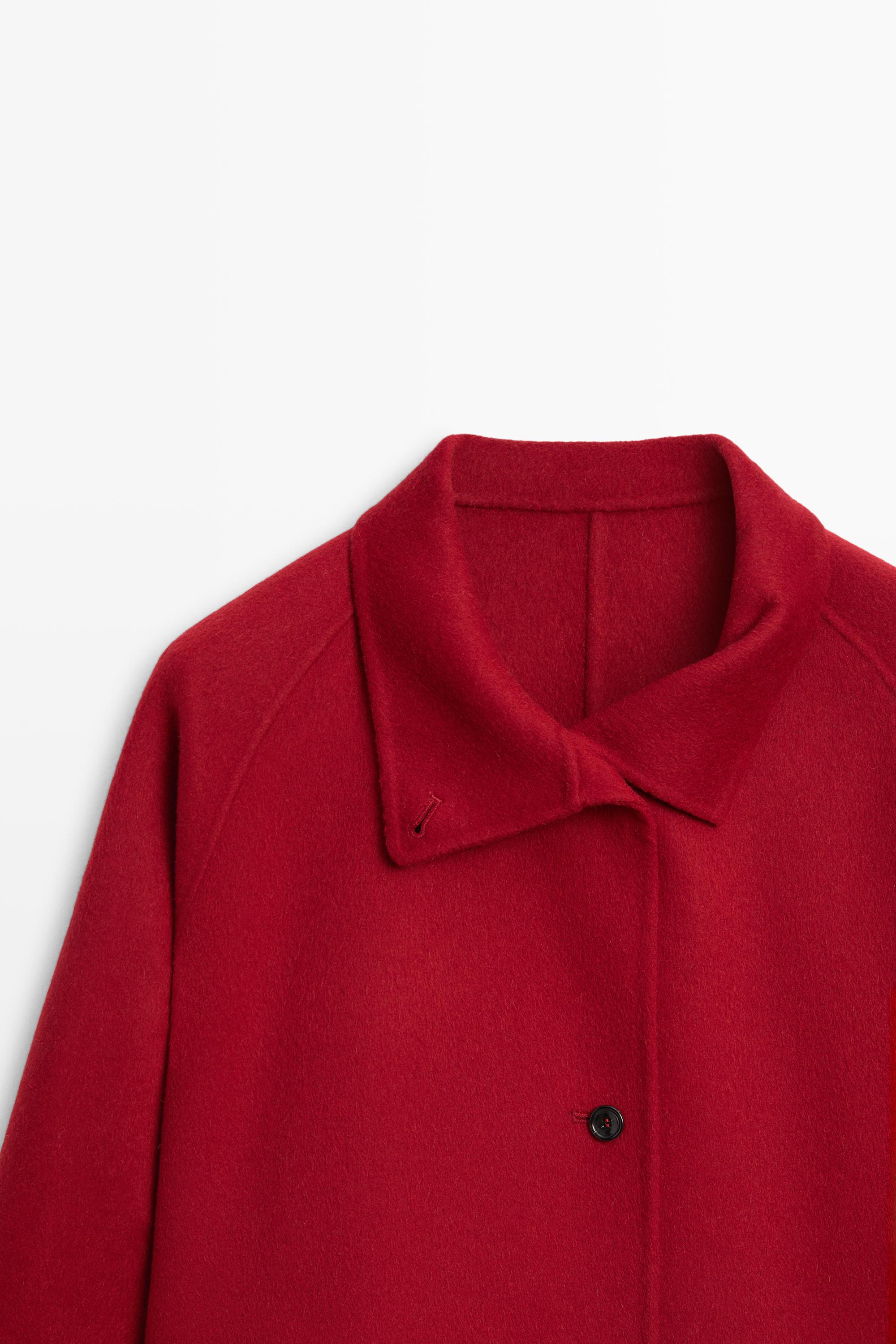 Short wool blend stand collar coat - RED