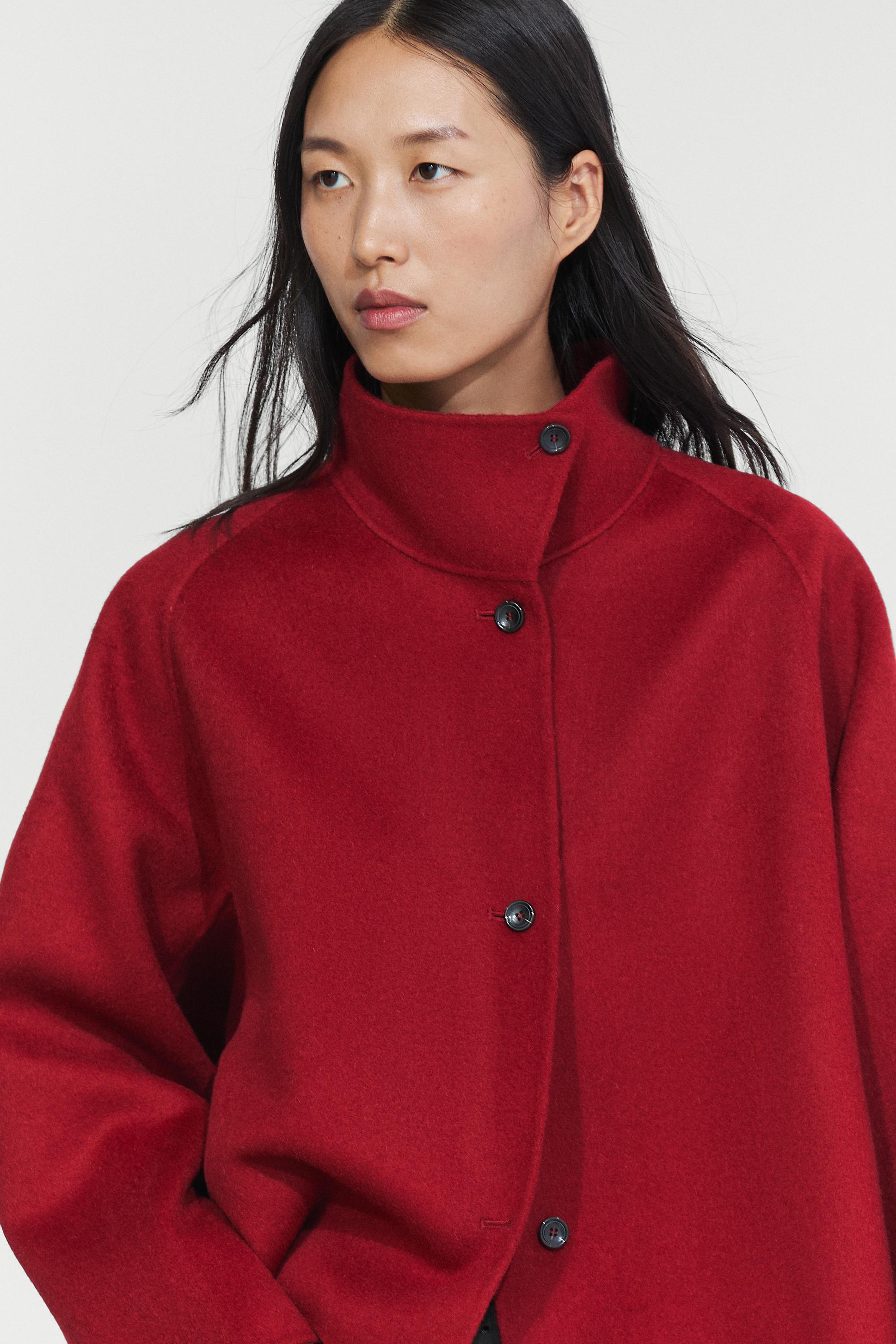 Short wool blend stand collar coat - RED