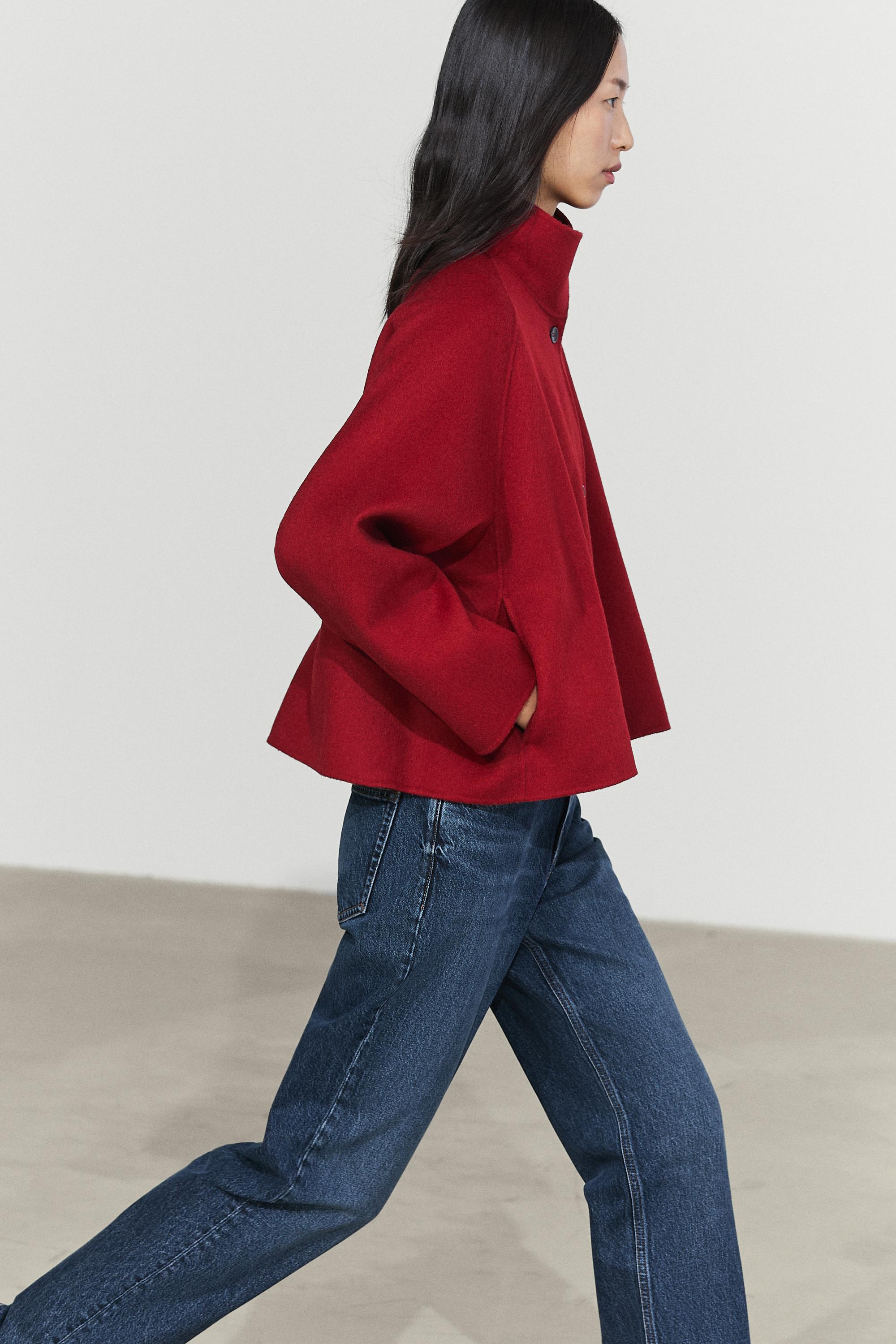 Short wool blend stand collar coat - RED