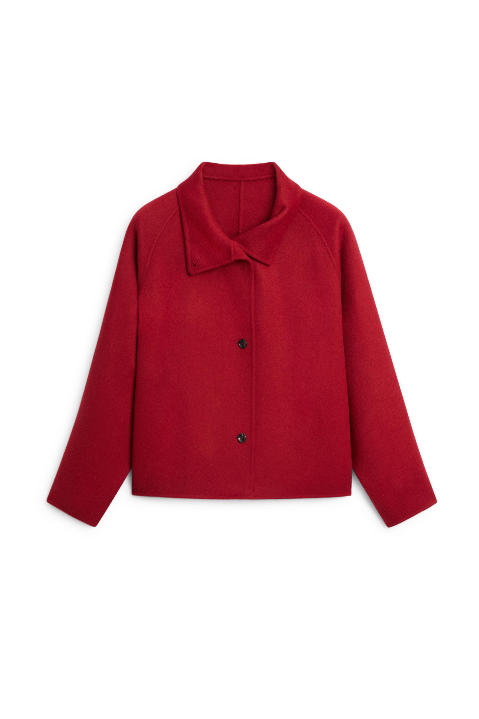 Short wool blend stand collar coat - RED