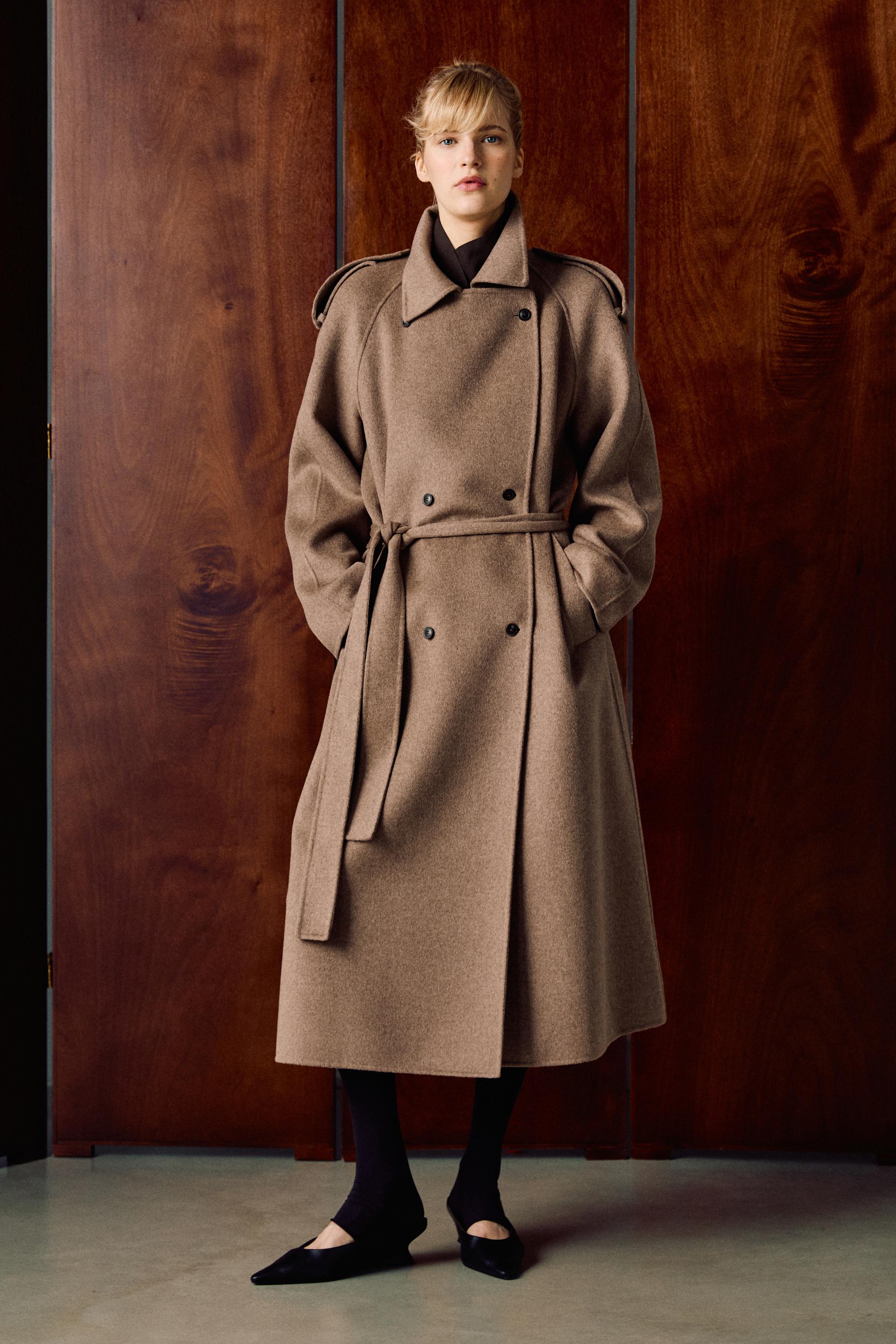 Long wool blend trench coat - TAUPE GREY
