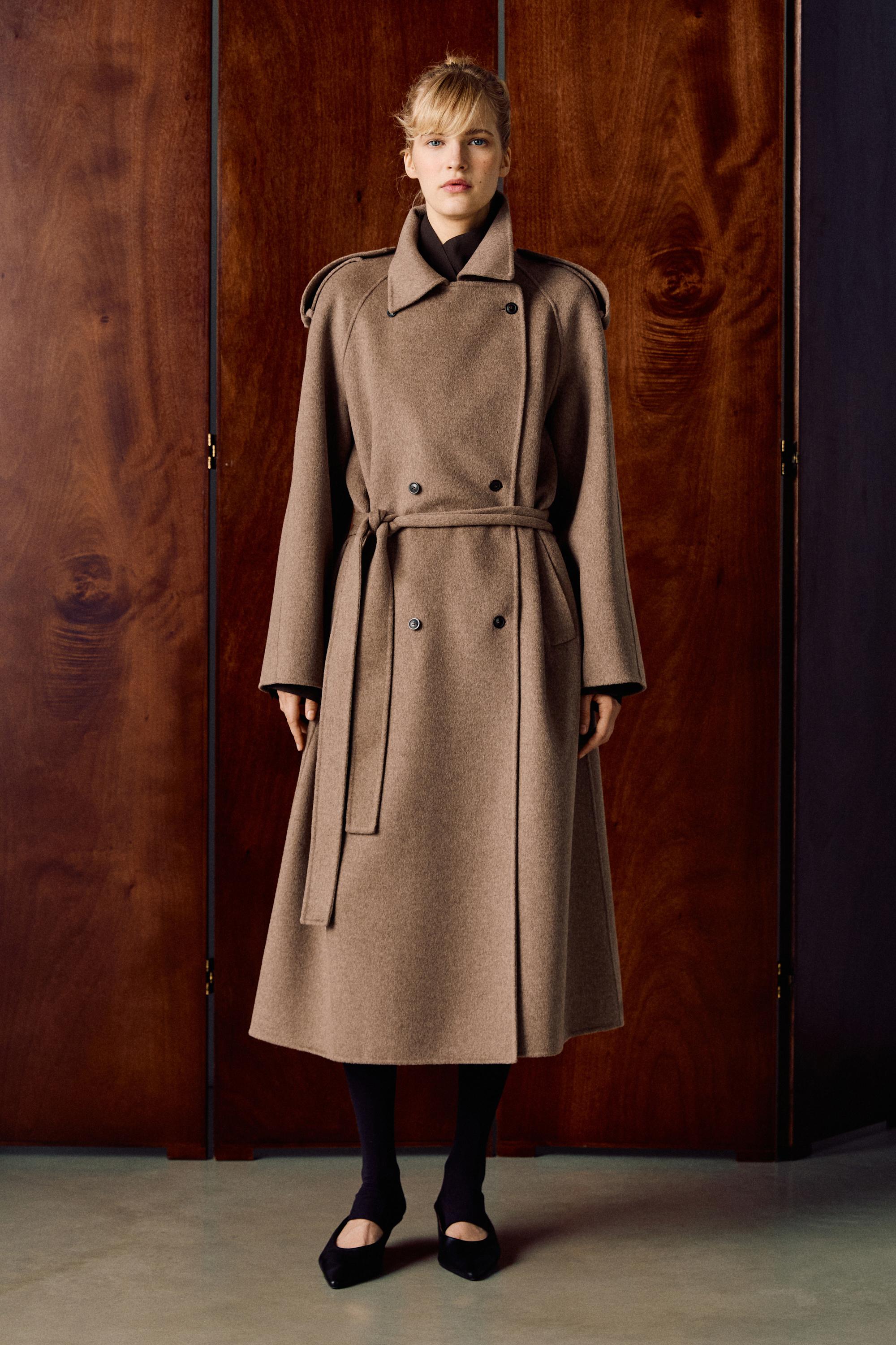 Long wool blend trench coat - TAUPE GREY