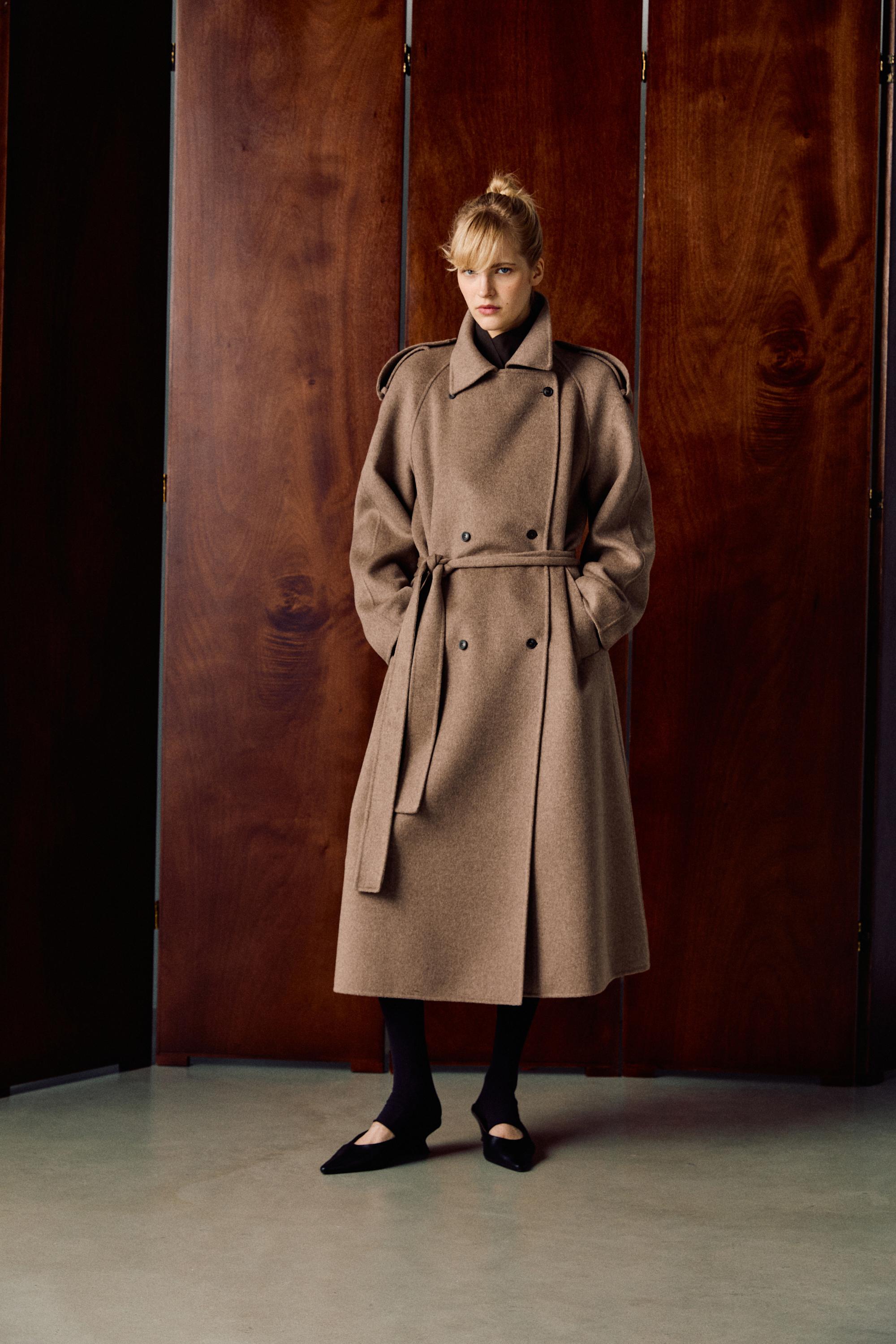 Long wool blend trench coat - TAUPE GREY
