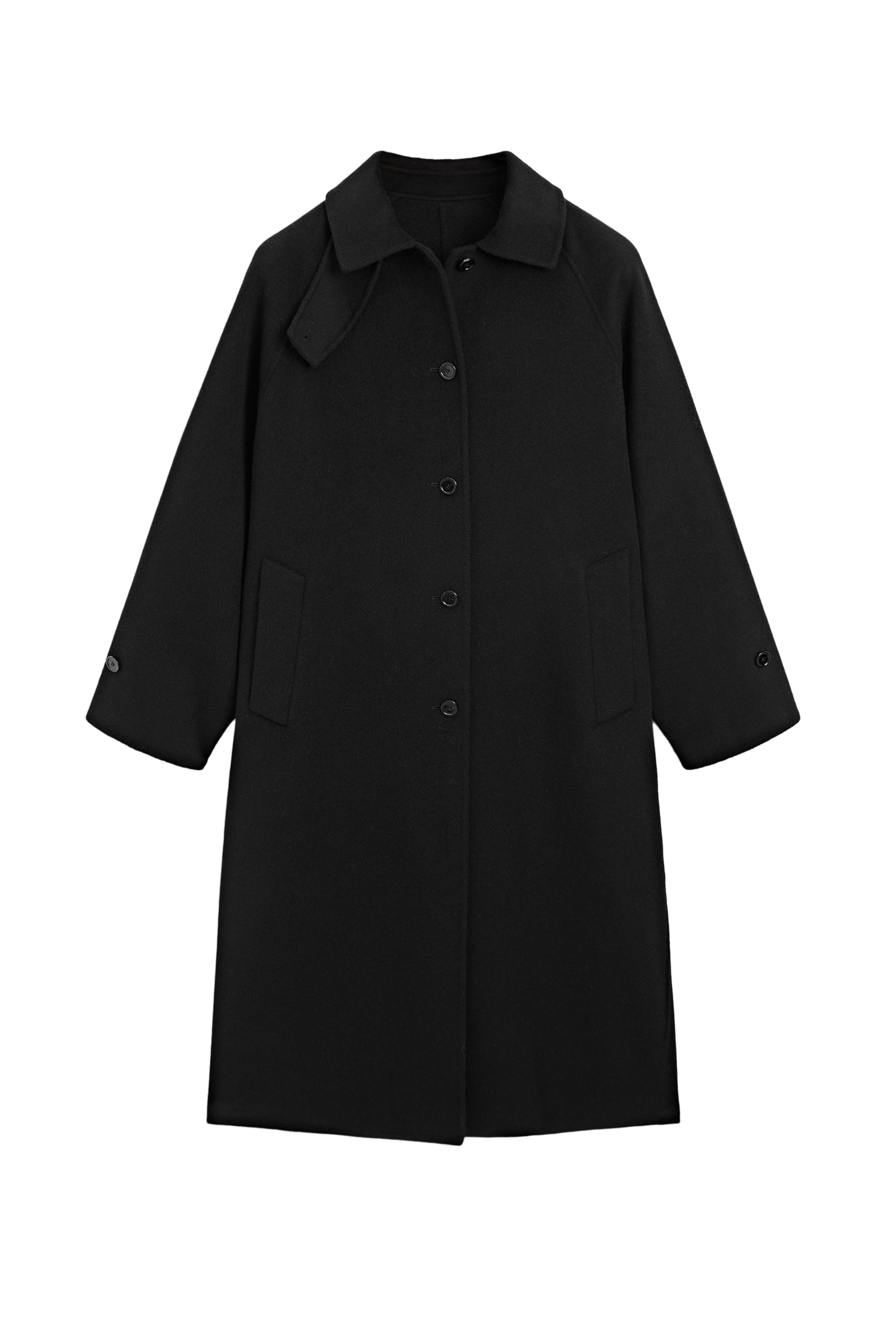 Long oversized wool and cashmere blend coat - BLACK