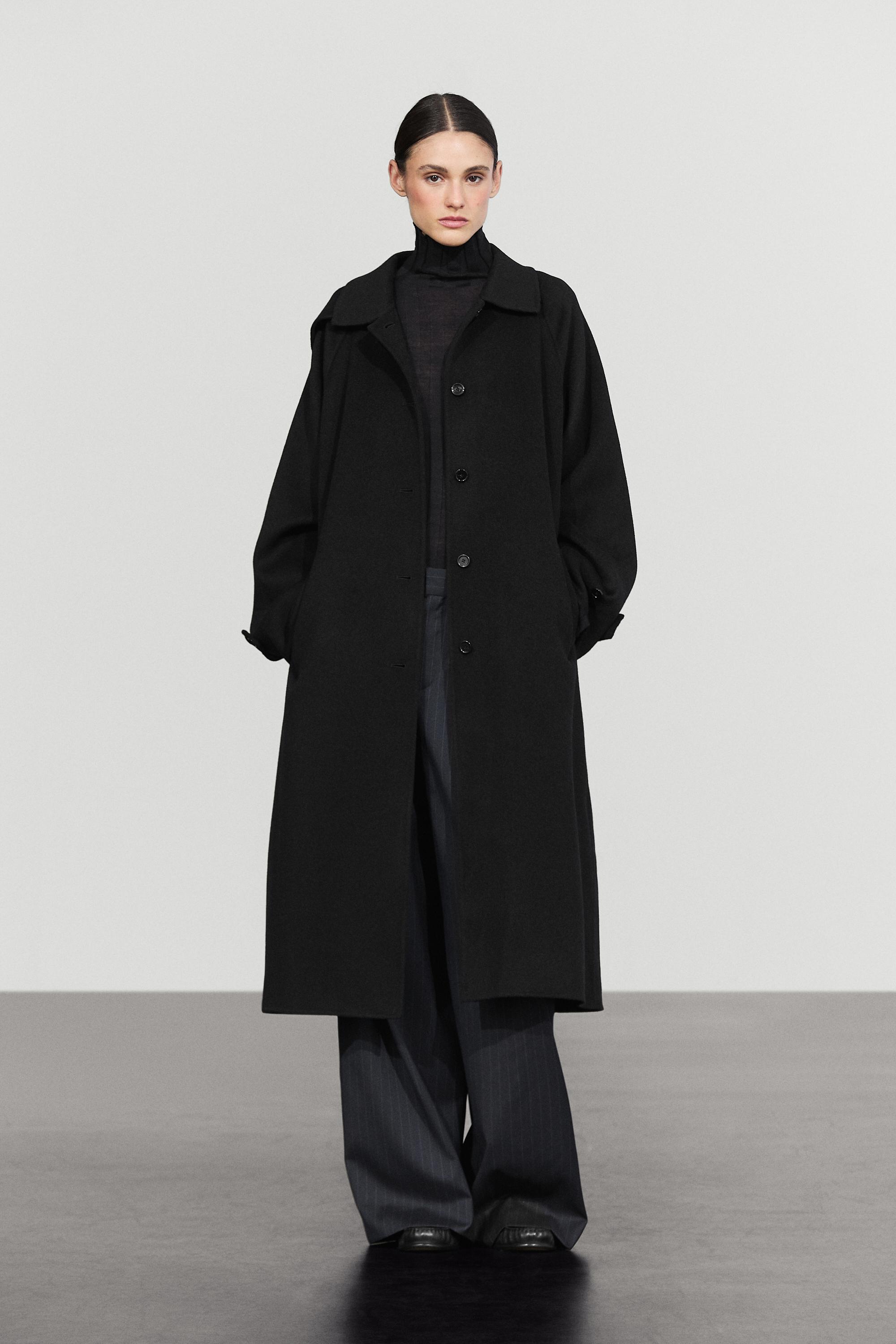 Long oversized wool and cashmere blend coat - BLACK