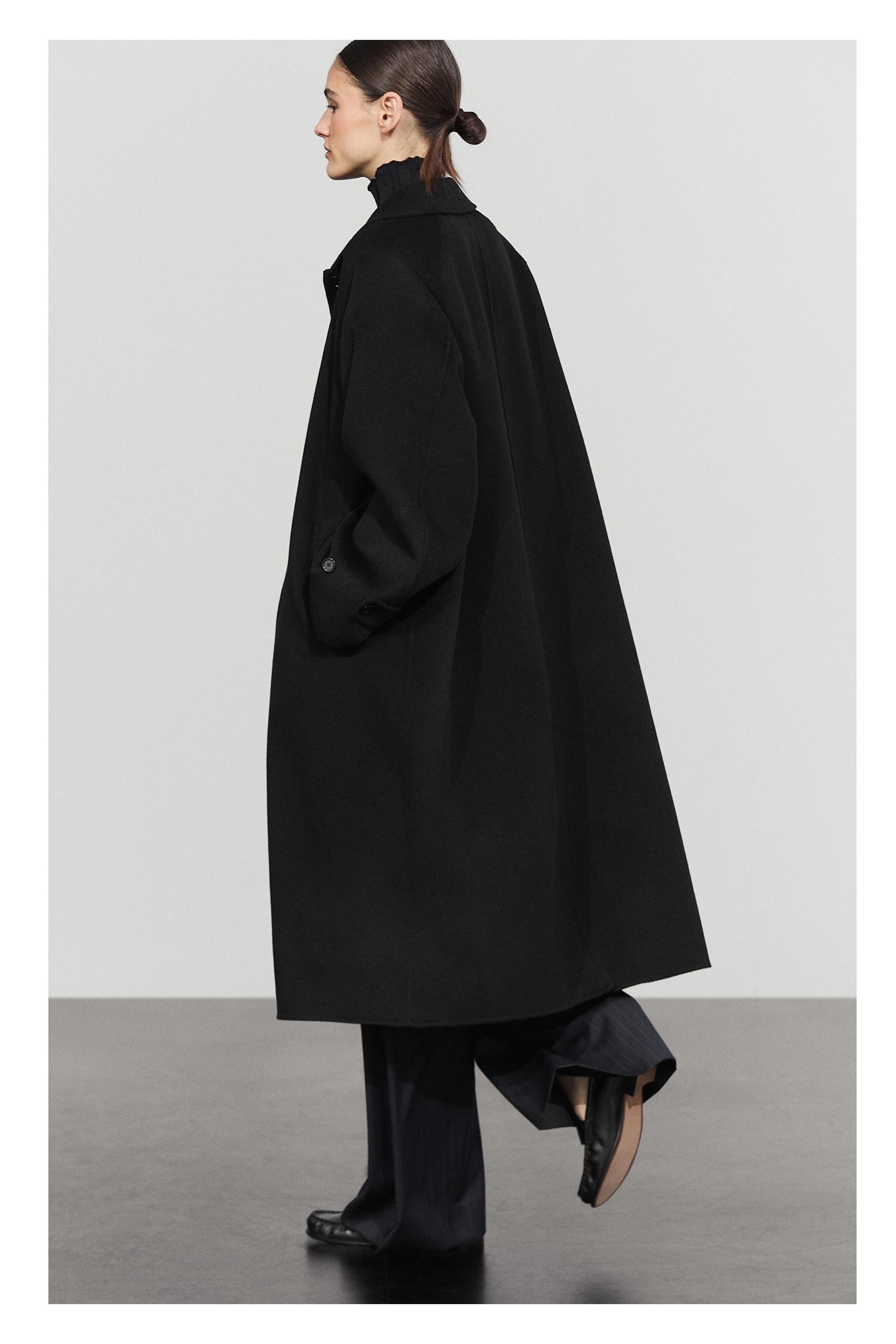 Long oversized wool and cashmere blend coat - BLACK