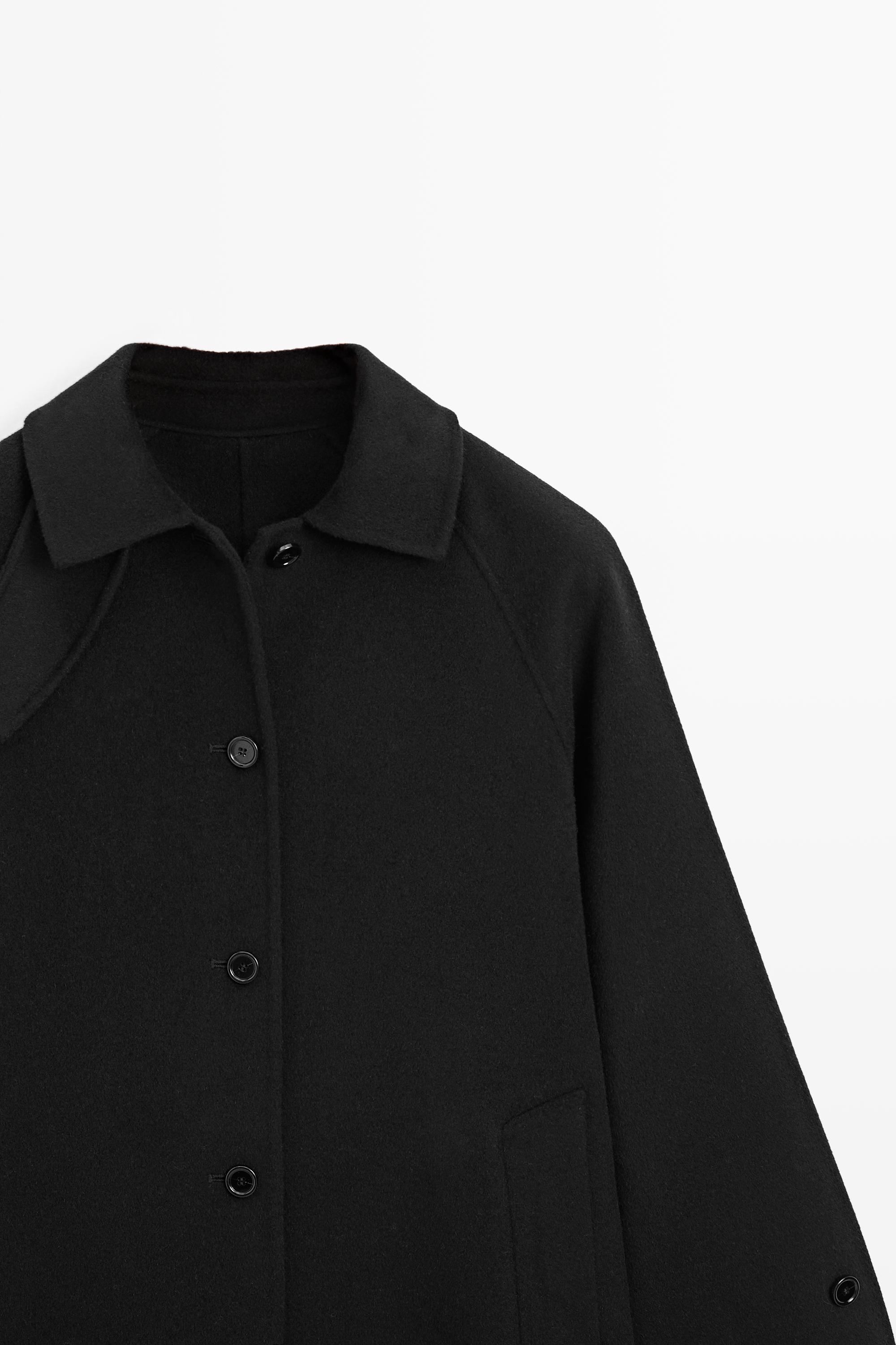 Long oversized wool and cashmere blend coat - BLACK