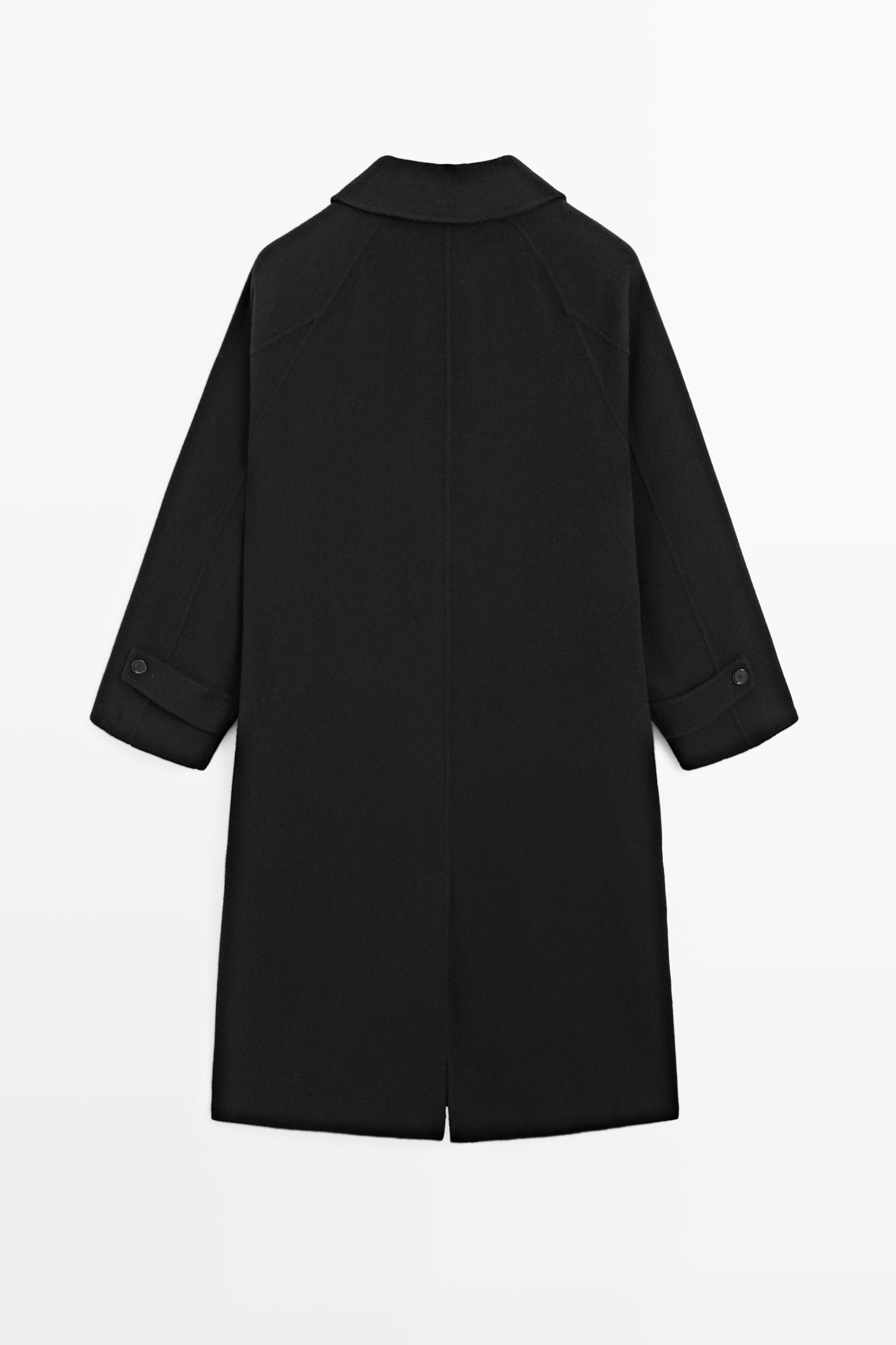 Long oversized wool and cashmere blend coat - BLACK