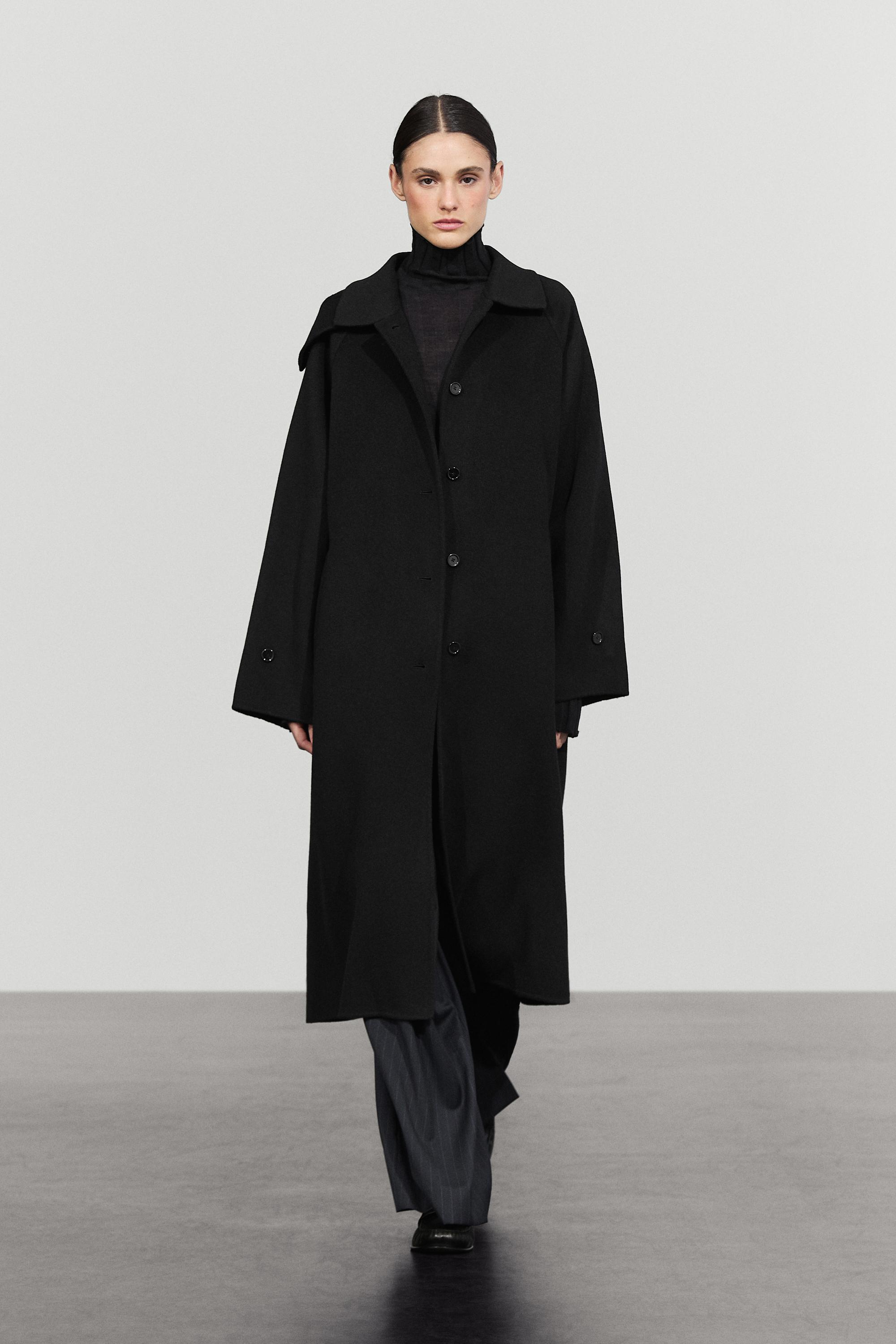 Long oversized wool and cashmere blend coat - BLACK