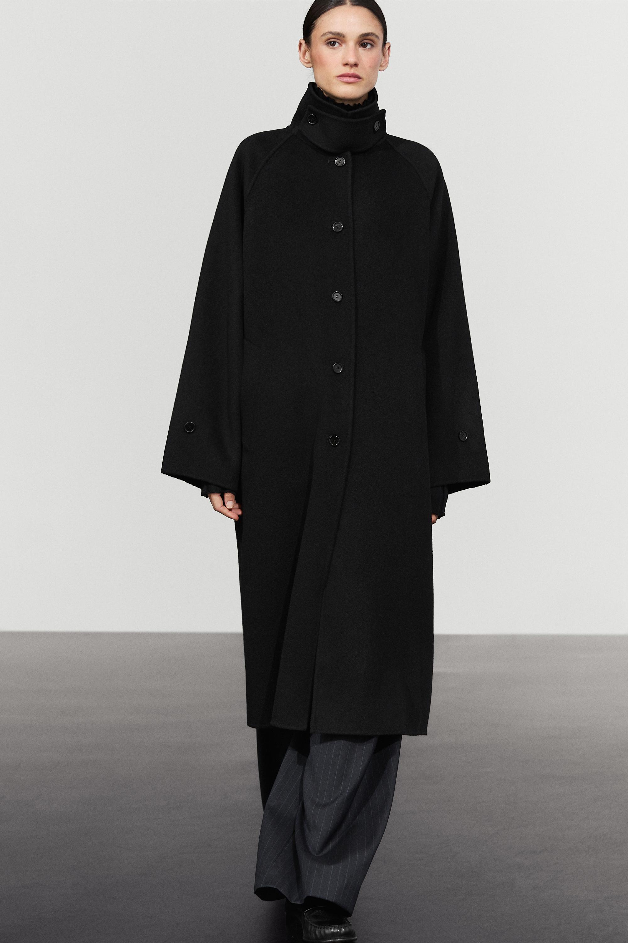 Long oversized wool and cashmere blend coat - BLACK