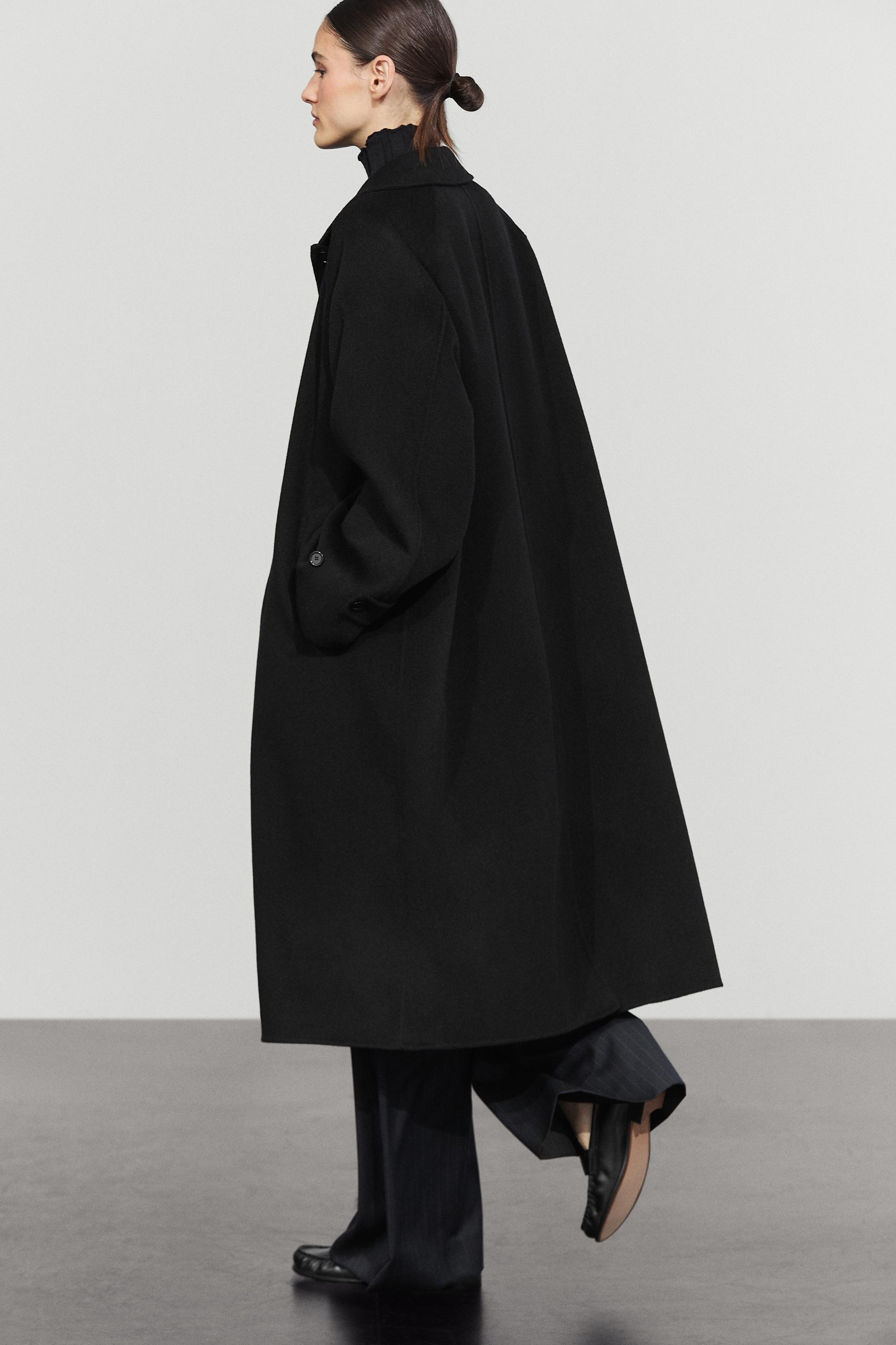 Long oversized wool and cashmere blend coat - BLACK