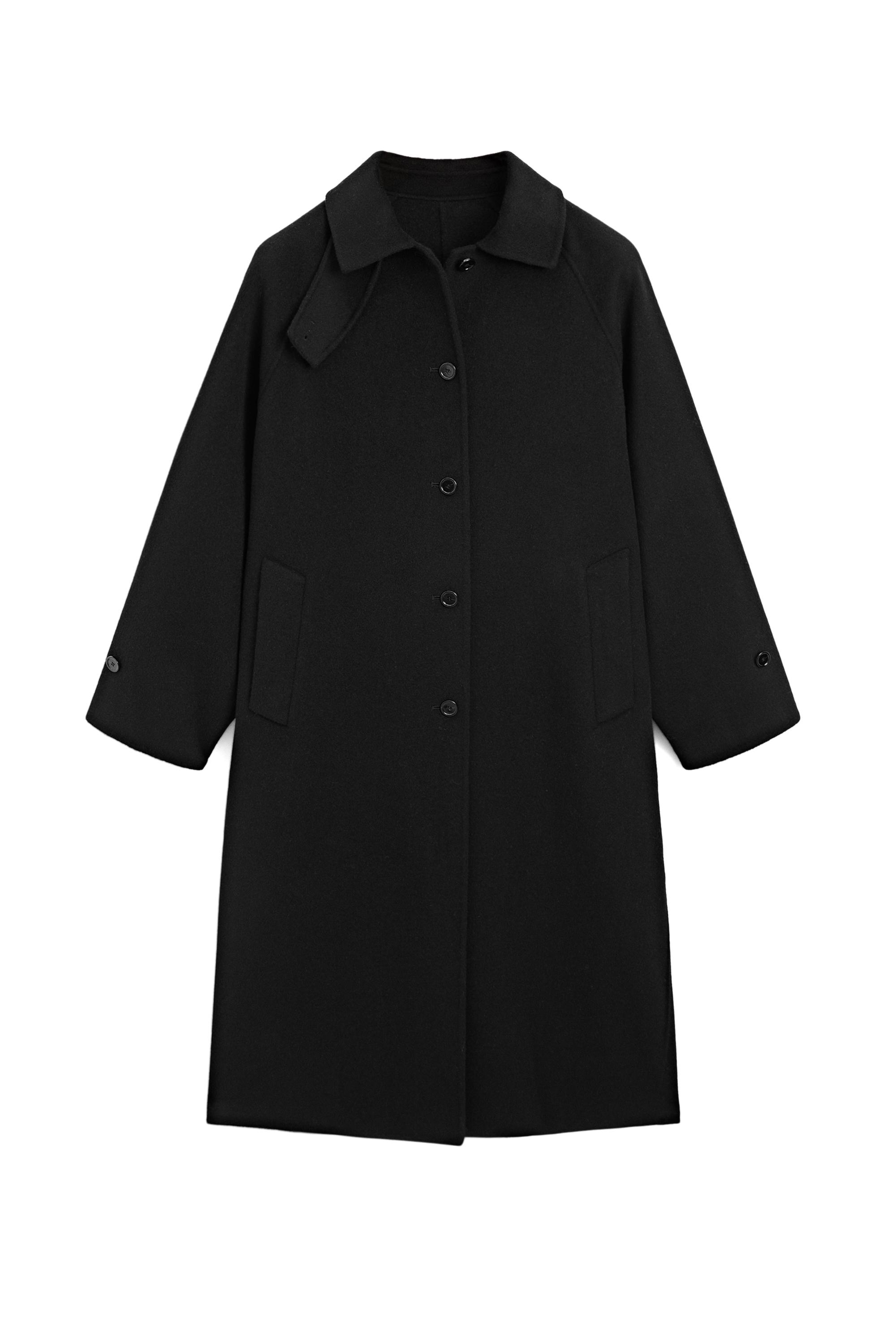 Long oversized wool and cashmere blend coat - BLACK