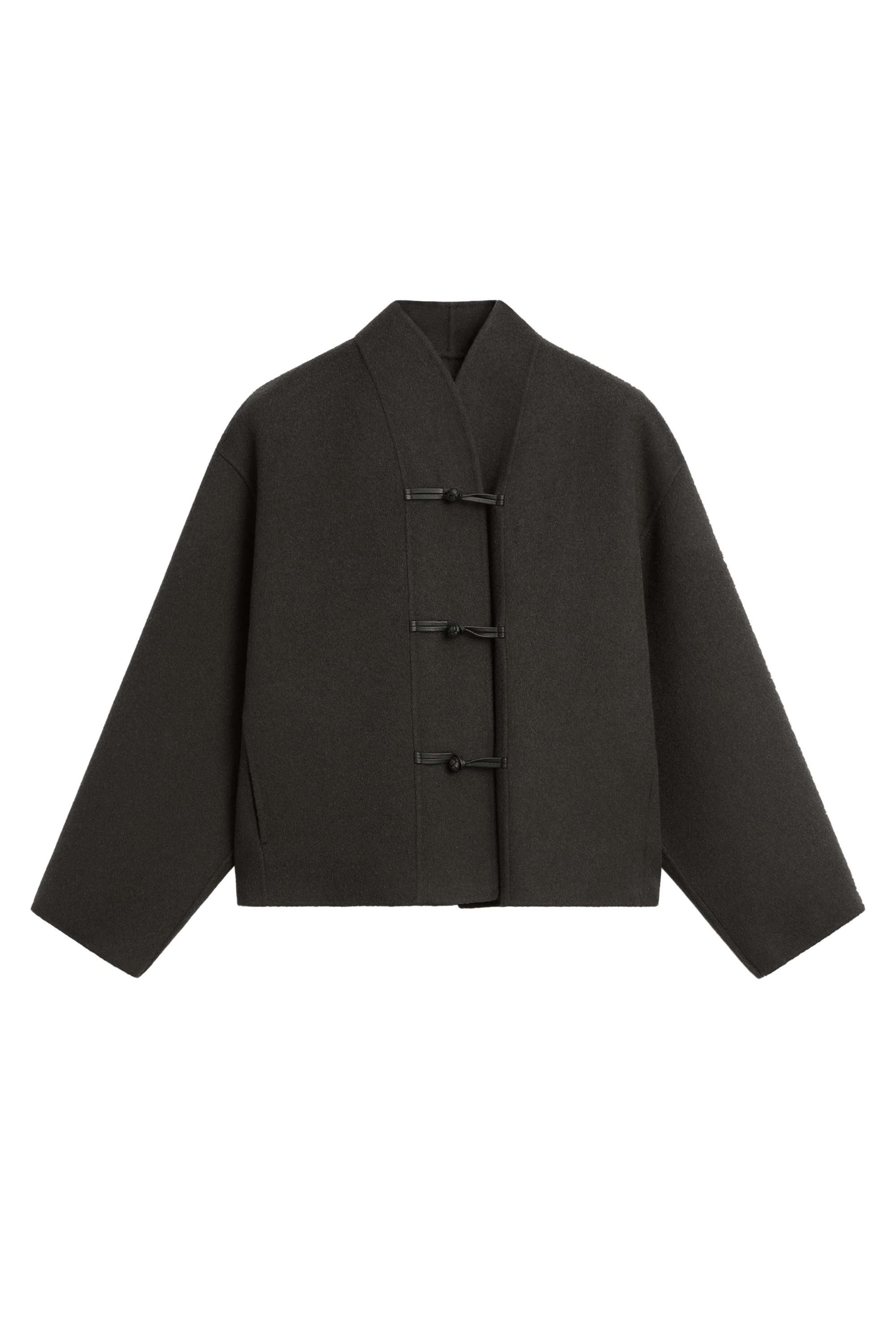Short wool-blend coat with button detail - DARK GREY