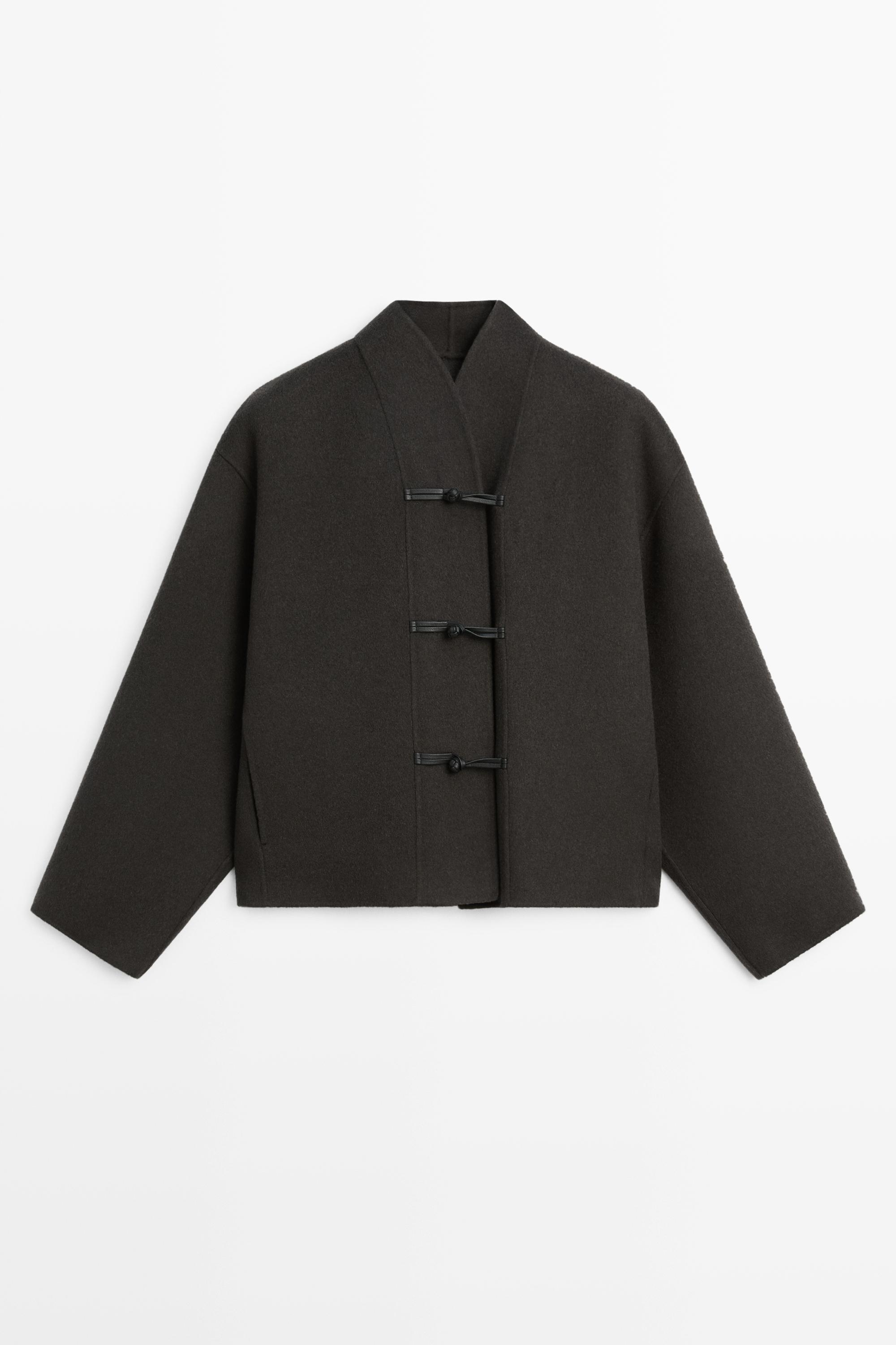 Short wool-blend coat with button detail - DARK GREY