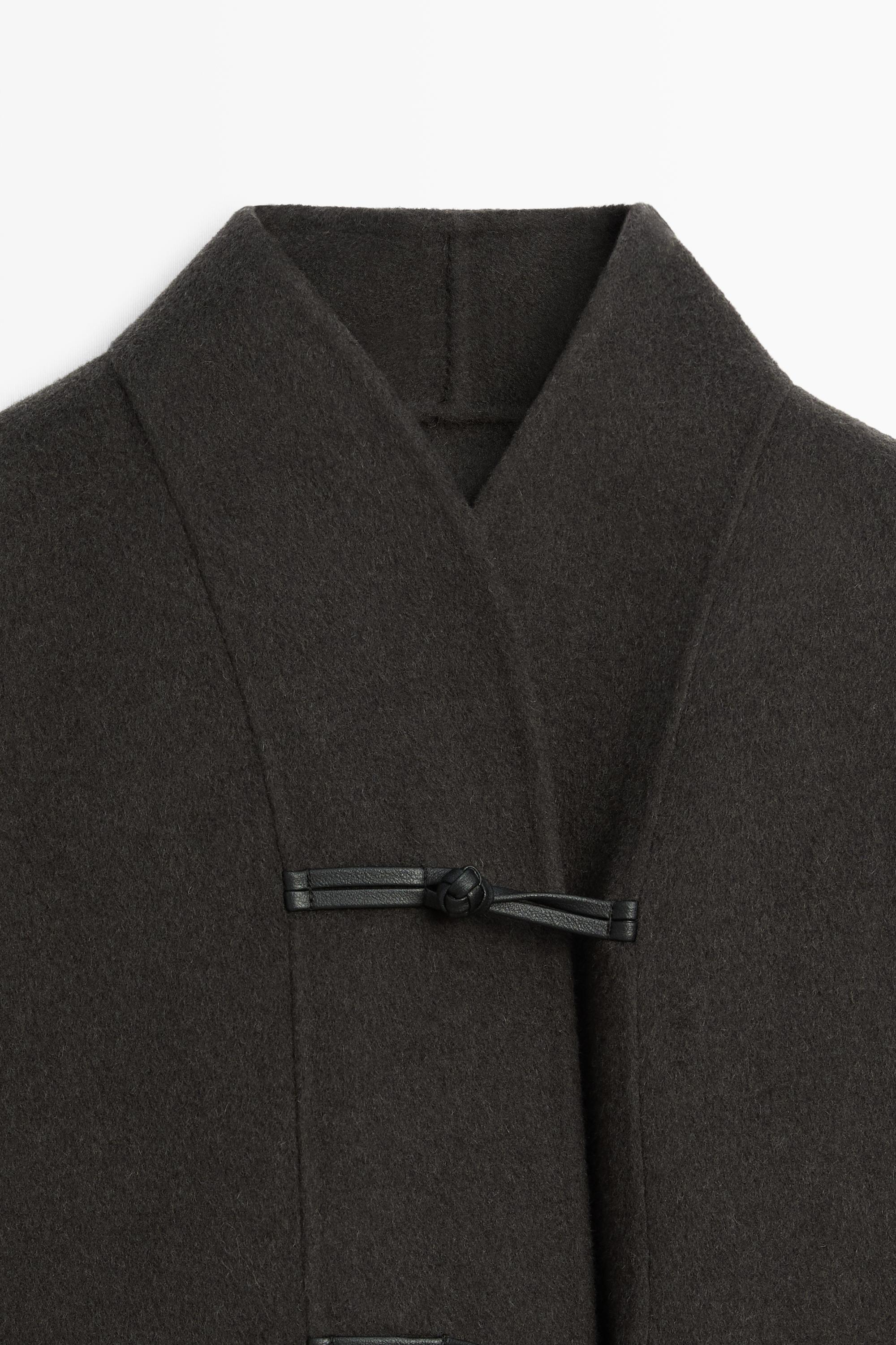 Short wool-blend coat with button detail - DARK GREY