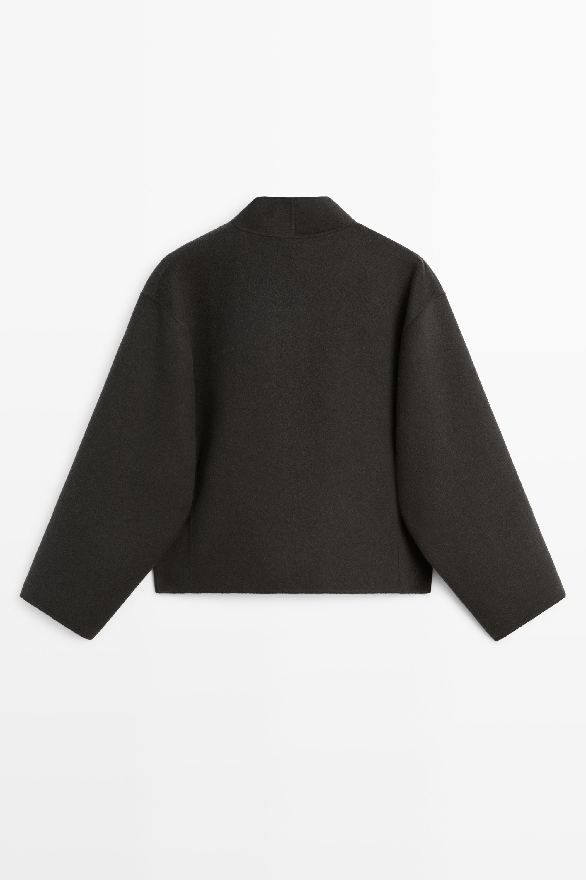 Short wool-blend coat with button detail - DARK GREY