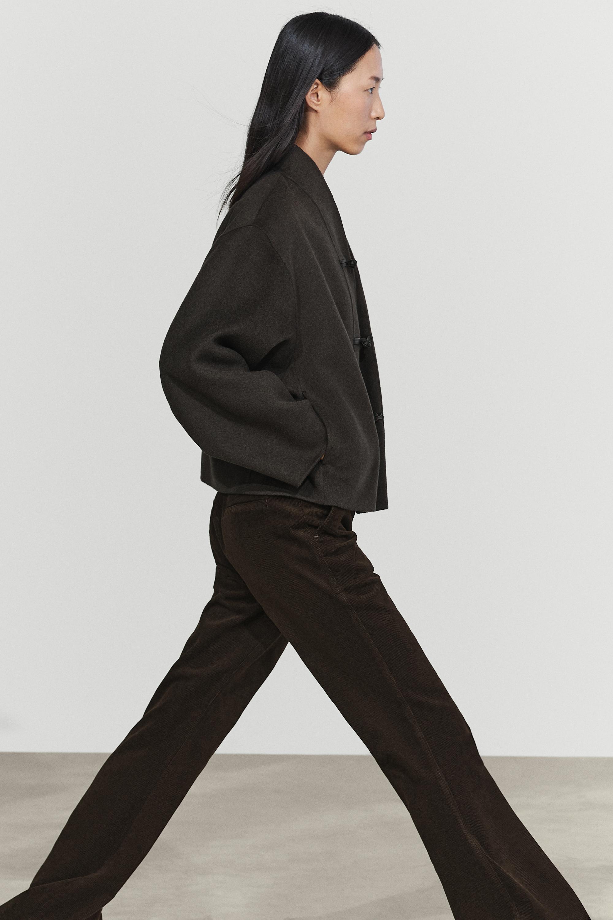 Short wool-blend coat with button detail - DARK GREY