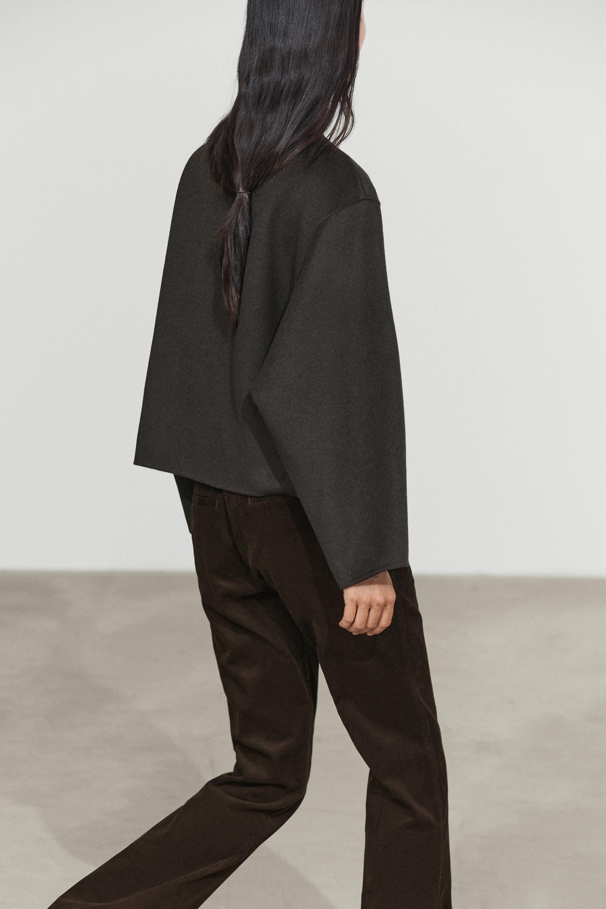 Short wool-blend coat with button detail - DARK GREY