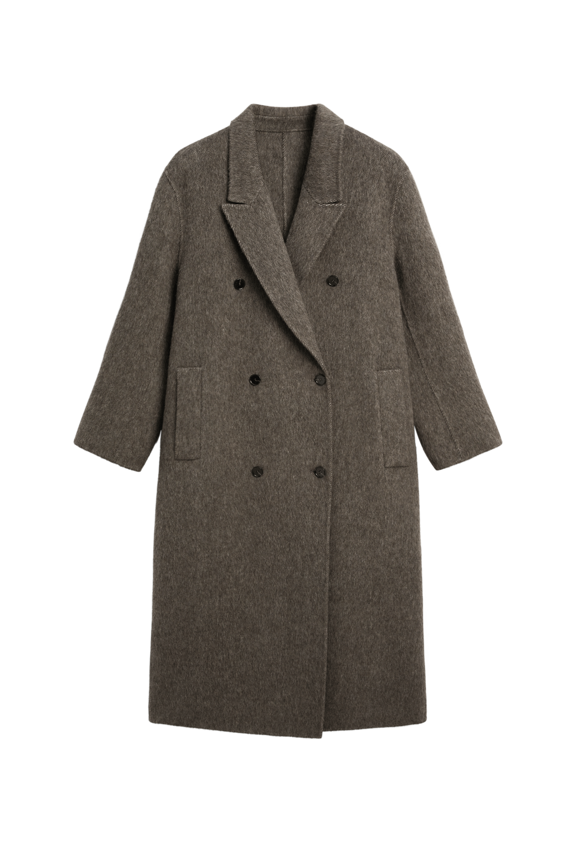 Long double-breasted wool blend coat - DARK KHAKI