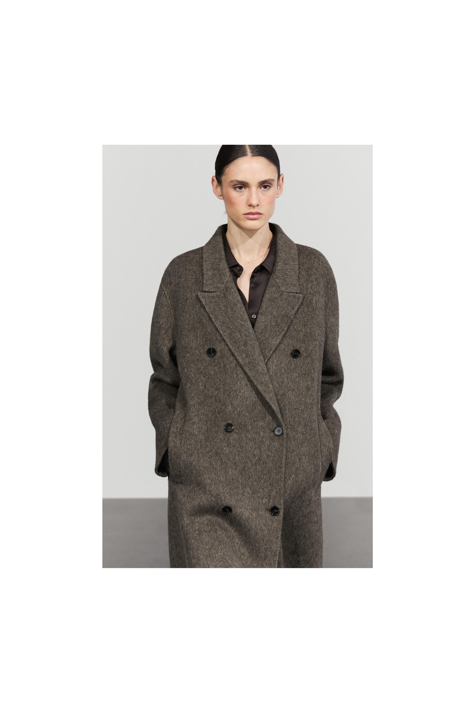 Long double-breasted wool blend coat - DARK KHAKI