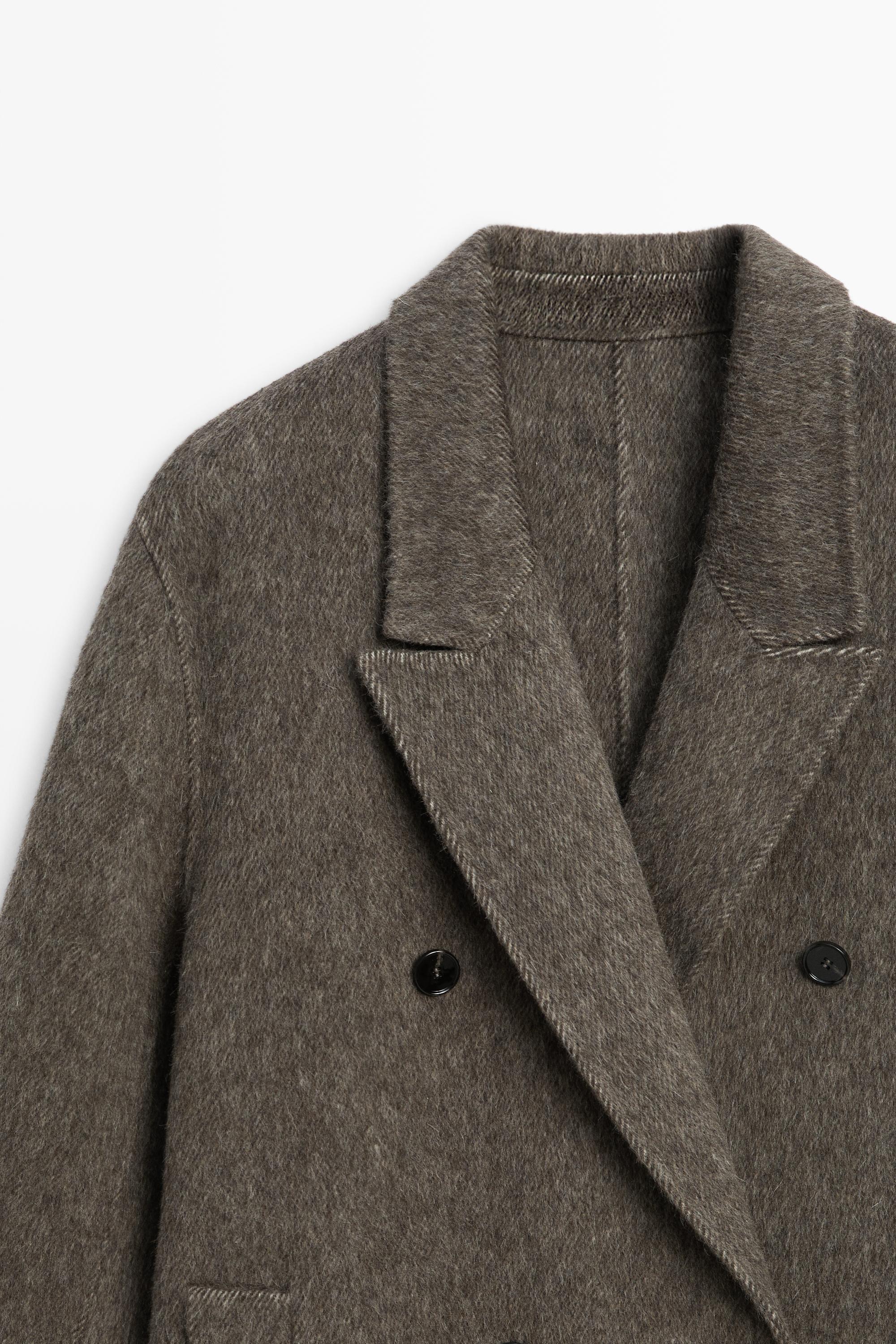 Long double-breasted wool blend coat - DARK KHAKI