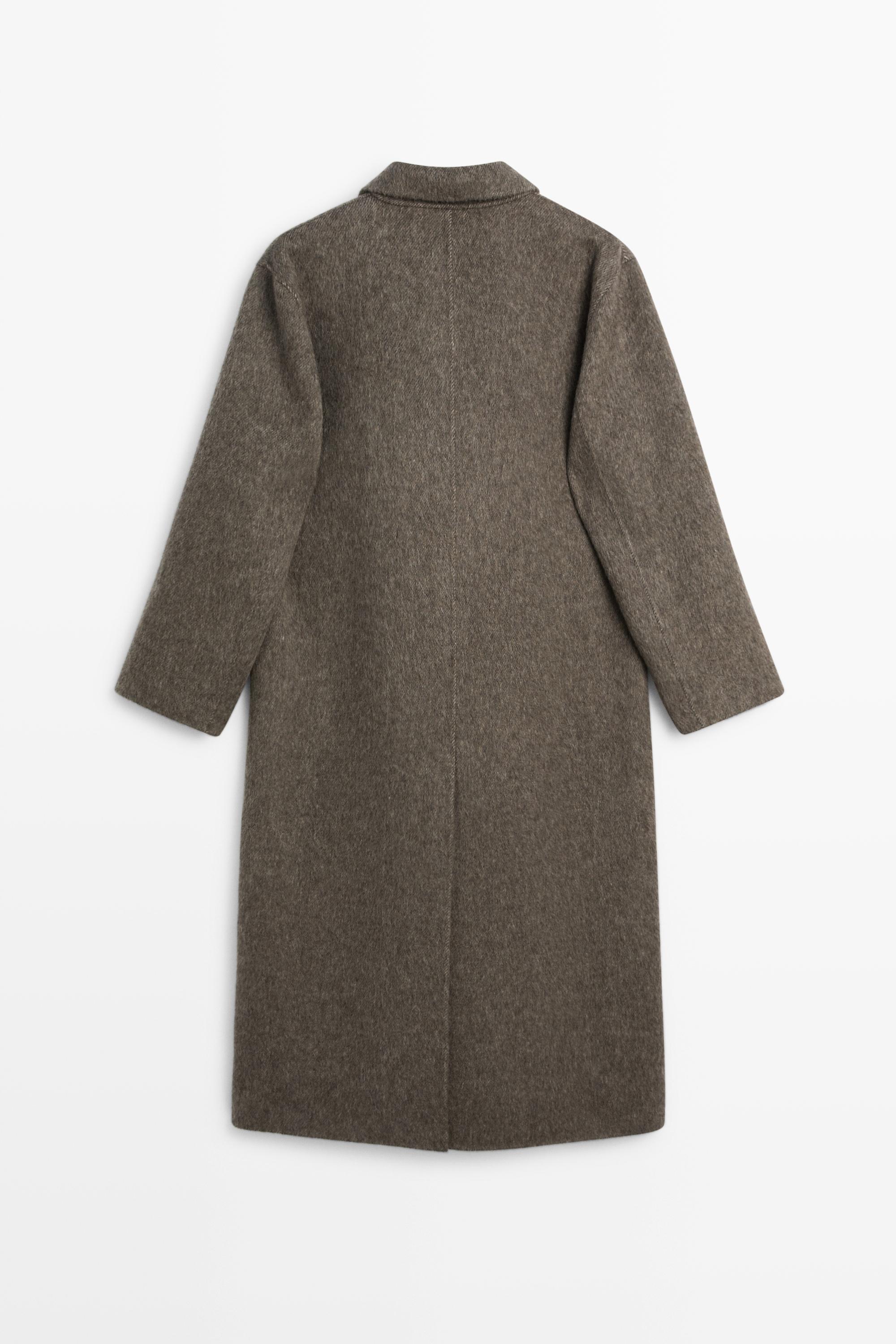 Long double-breasted wool blend coat - DARK KHAKI
