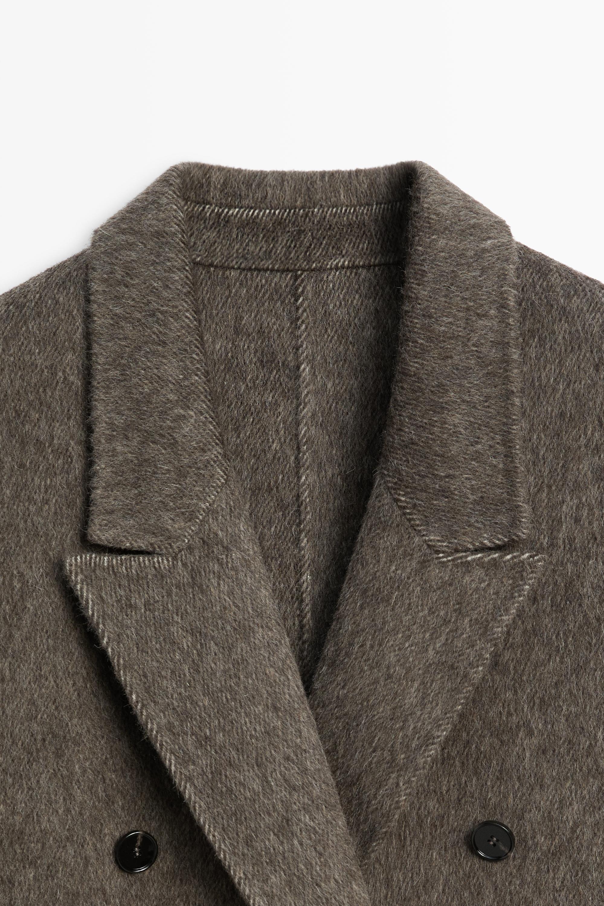 Long double-breasted wool blend coat - DARK KHAKI