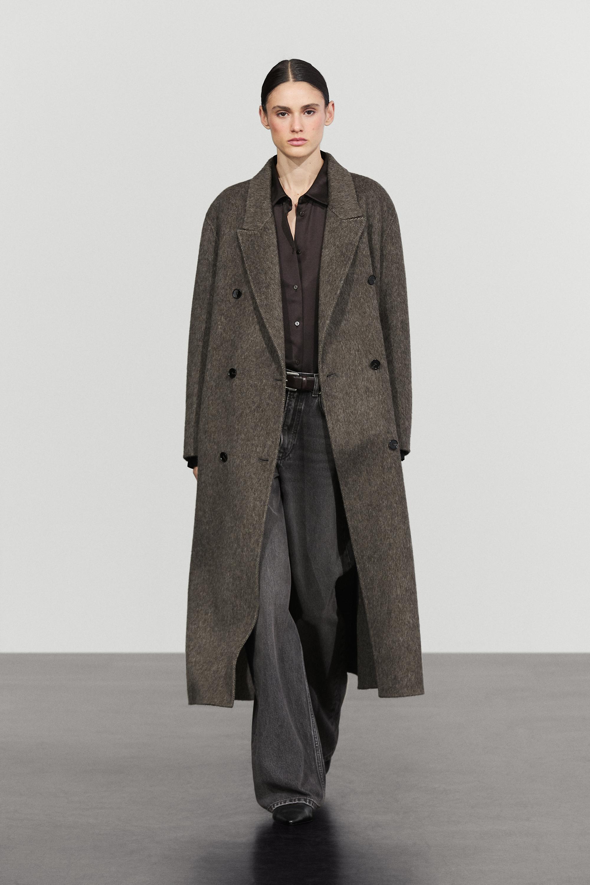 Long double-breasted wool blend coat - DARK KHAKI