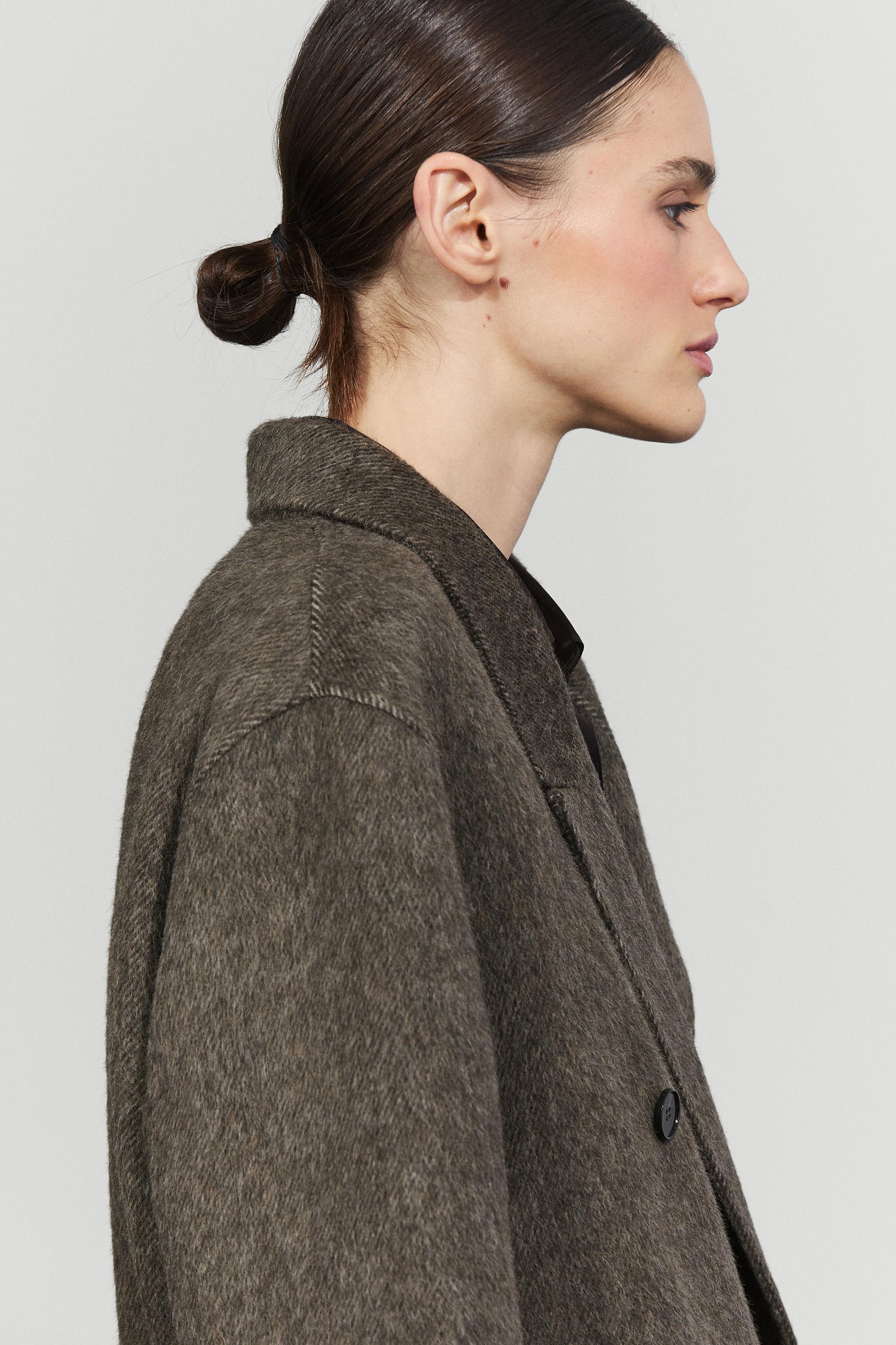 Long double-breasted wool blend coat - DARK KHAKI