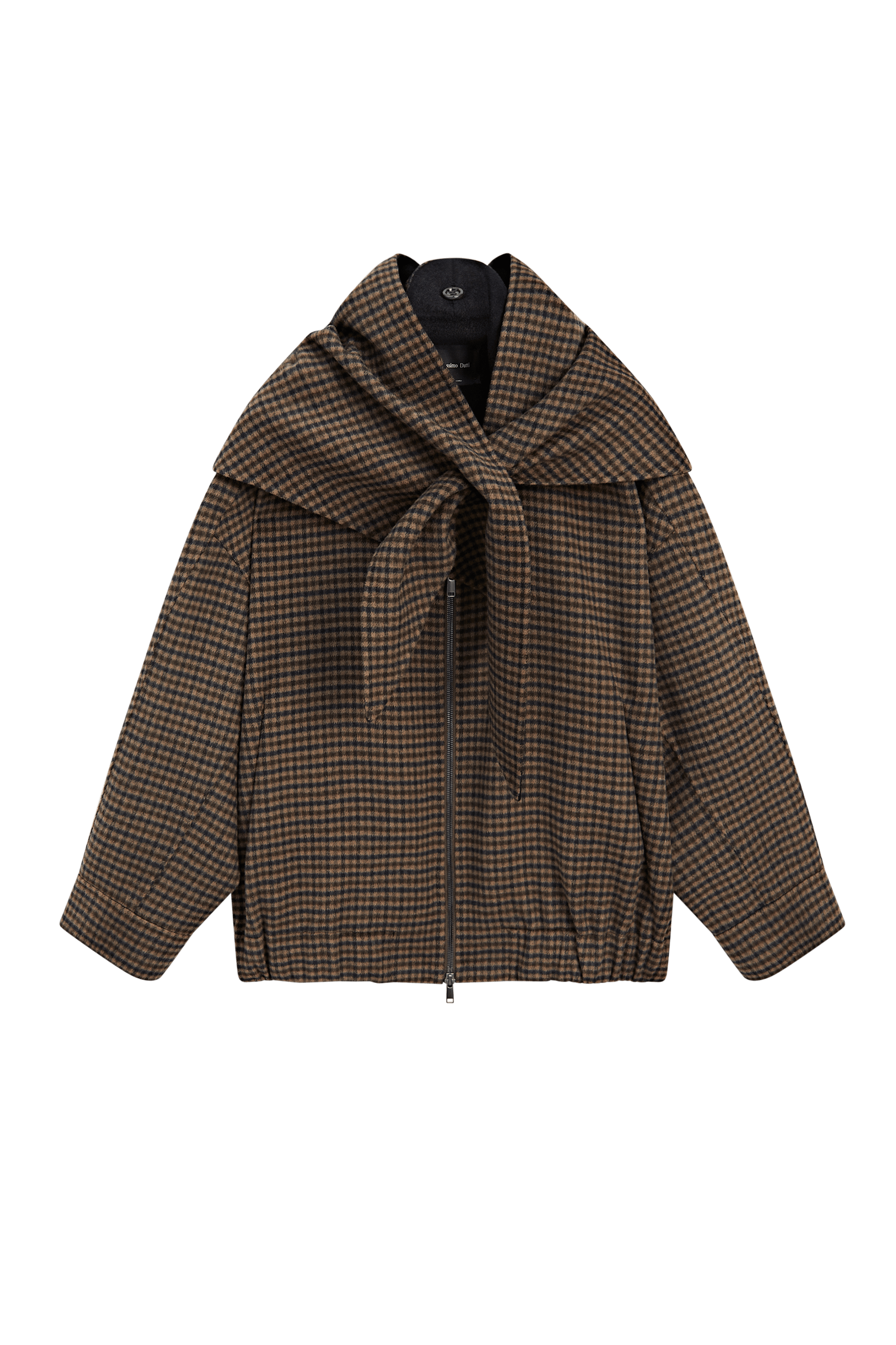 Gingham bomber jacket with removable scarf - BROWN