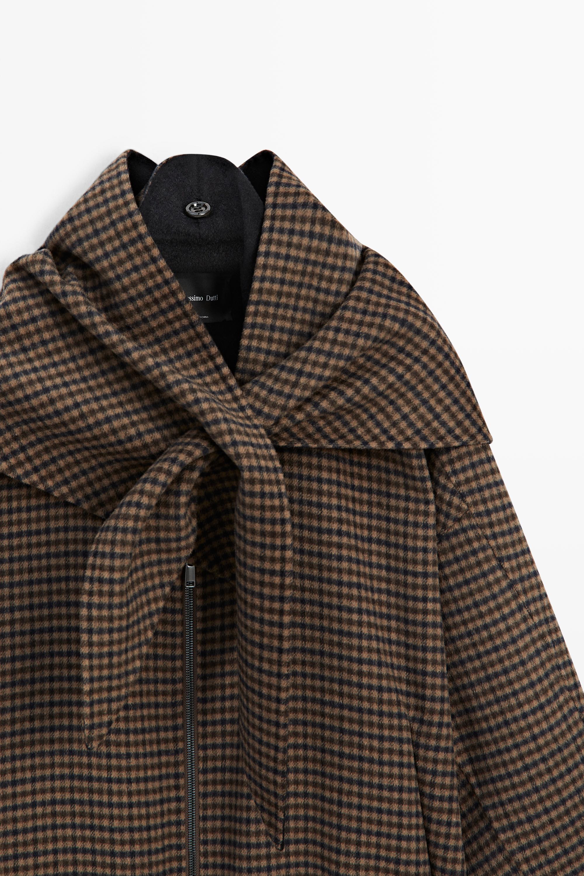 Gingham bomber jacket with removable scarf - BROWN