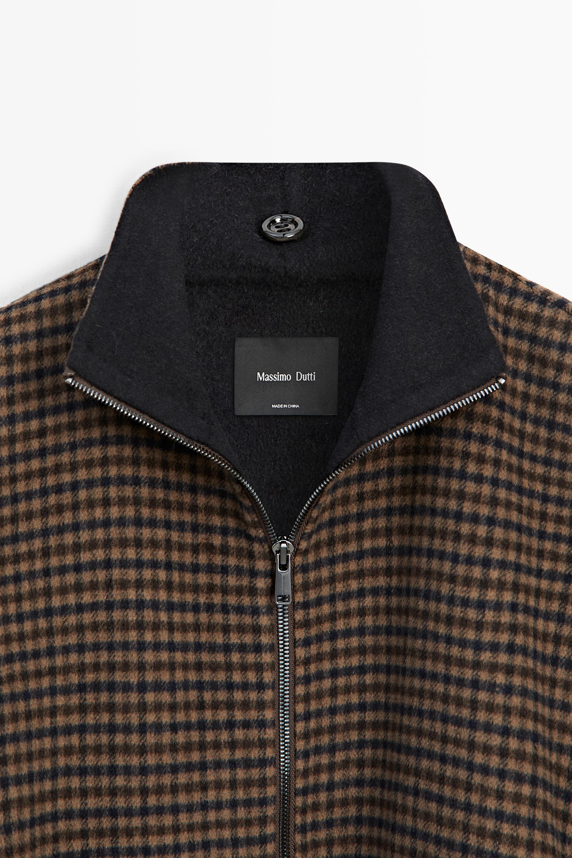 Gingham bomber jacket with removable scarf - BROWN