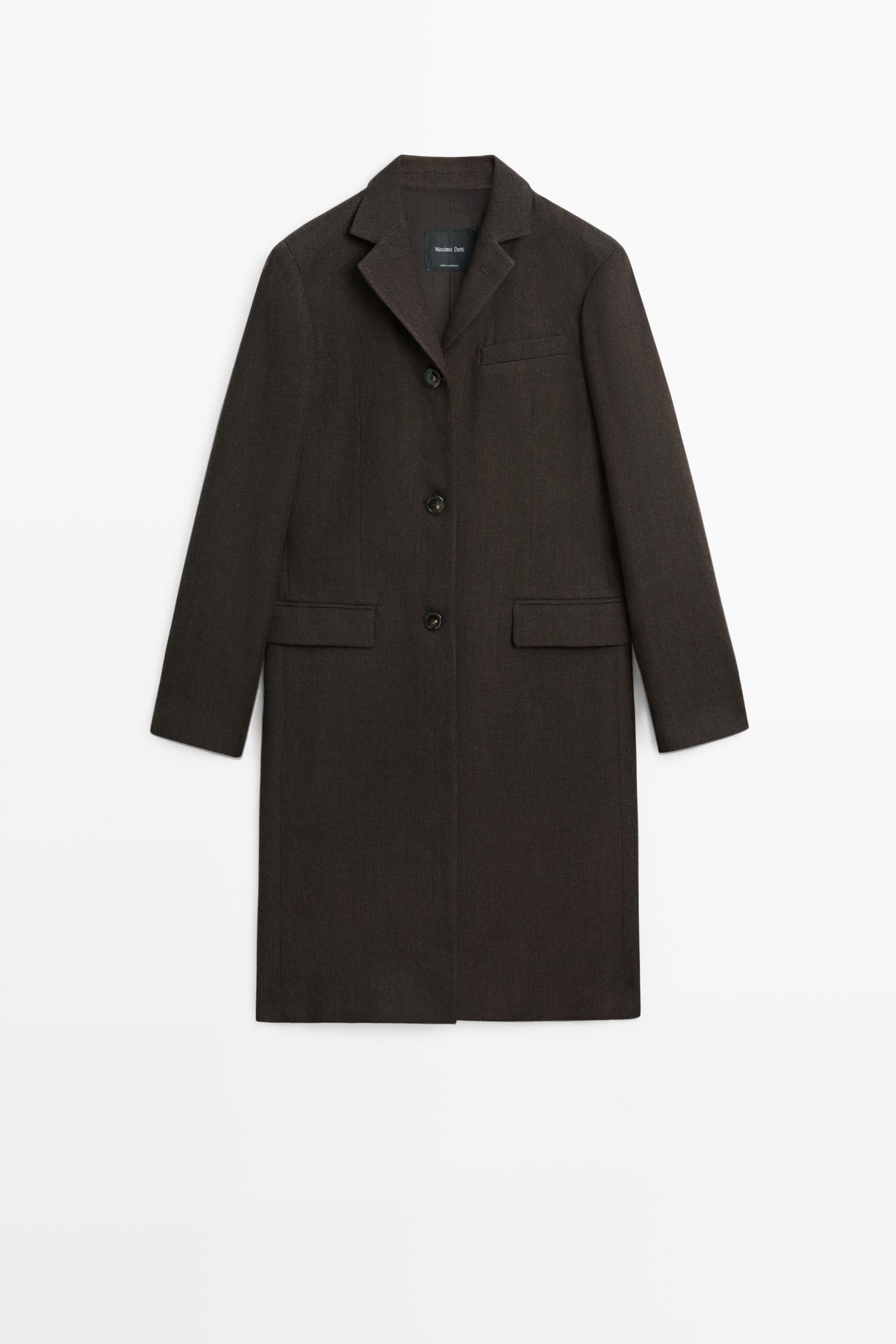 100% Wool Mid-Length Coat - BROWN MARL