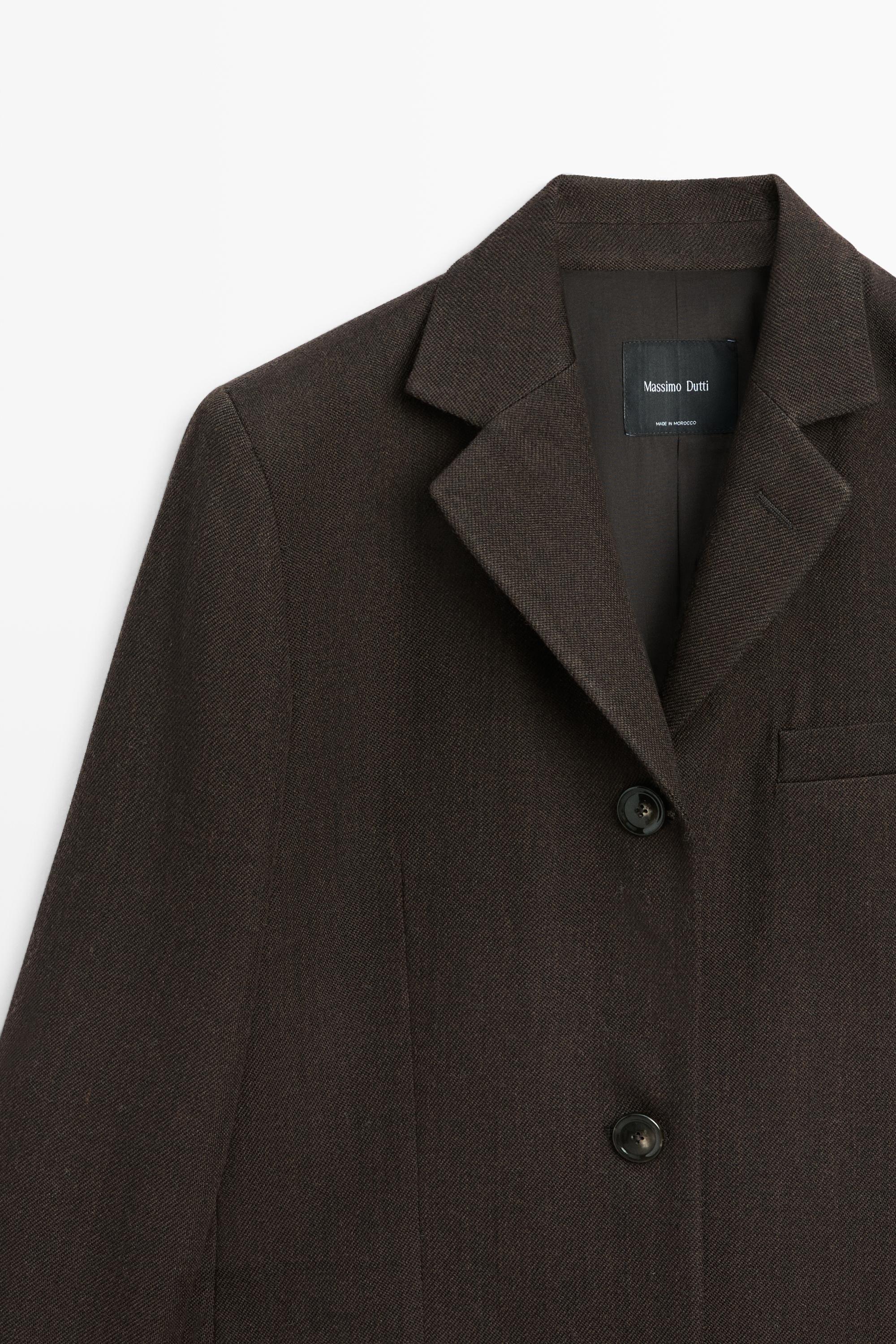 100% Wool Mid-Length Coat - BROWN MARL