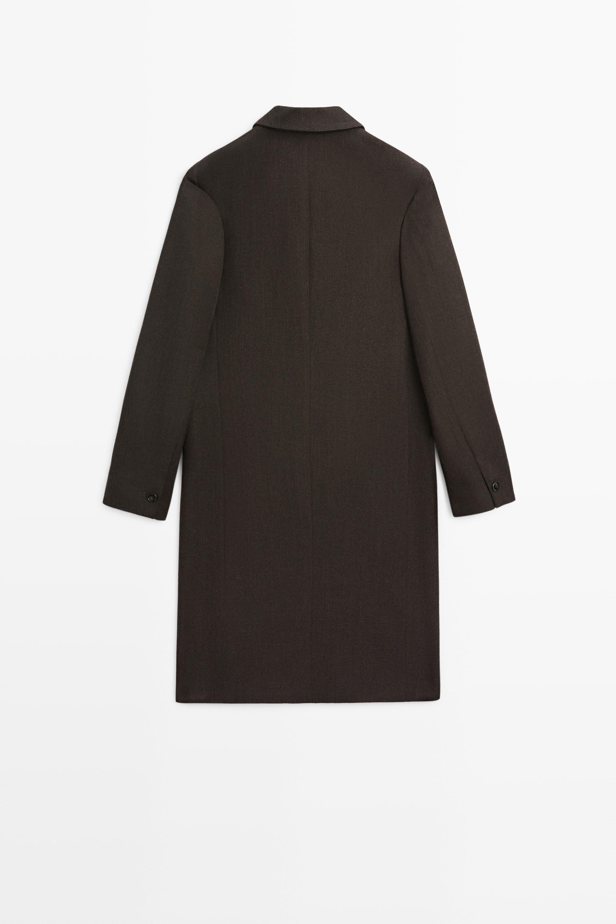 100% Wool Mid-Length Coat - BROWN MARL