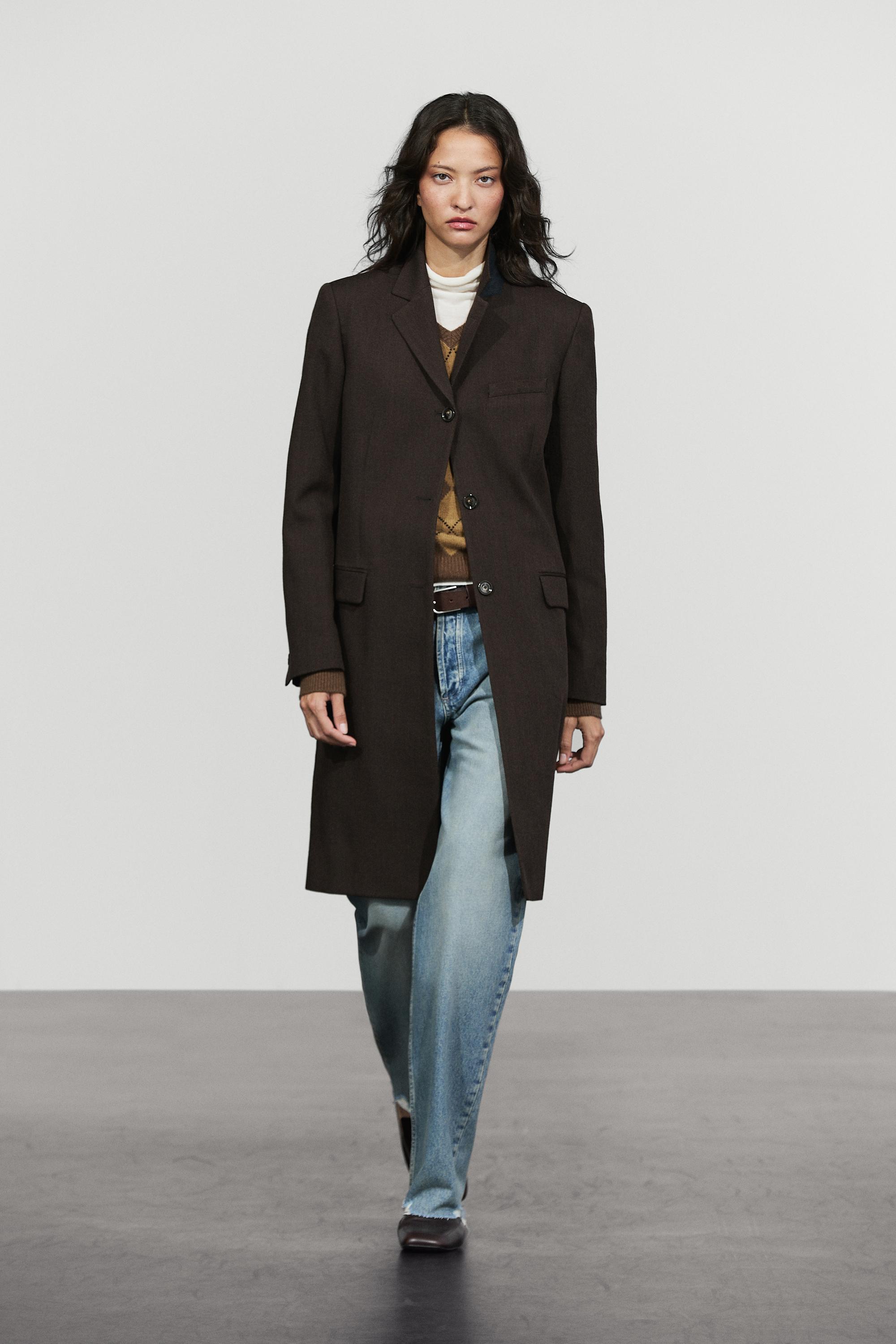 100% Wool Mid-Length Coat - BROWN MARL