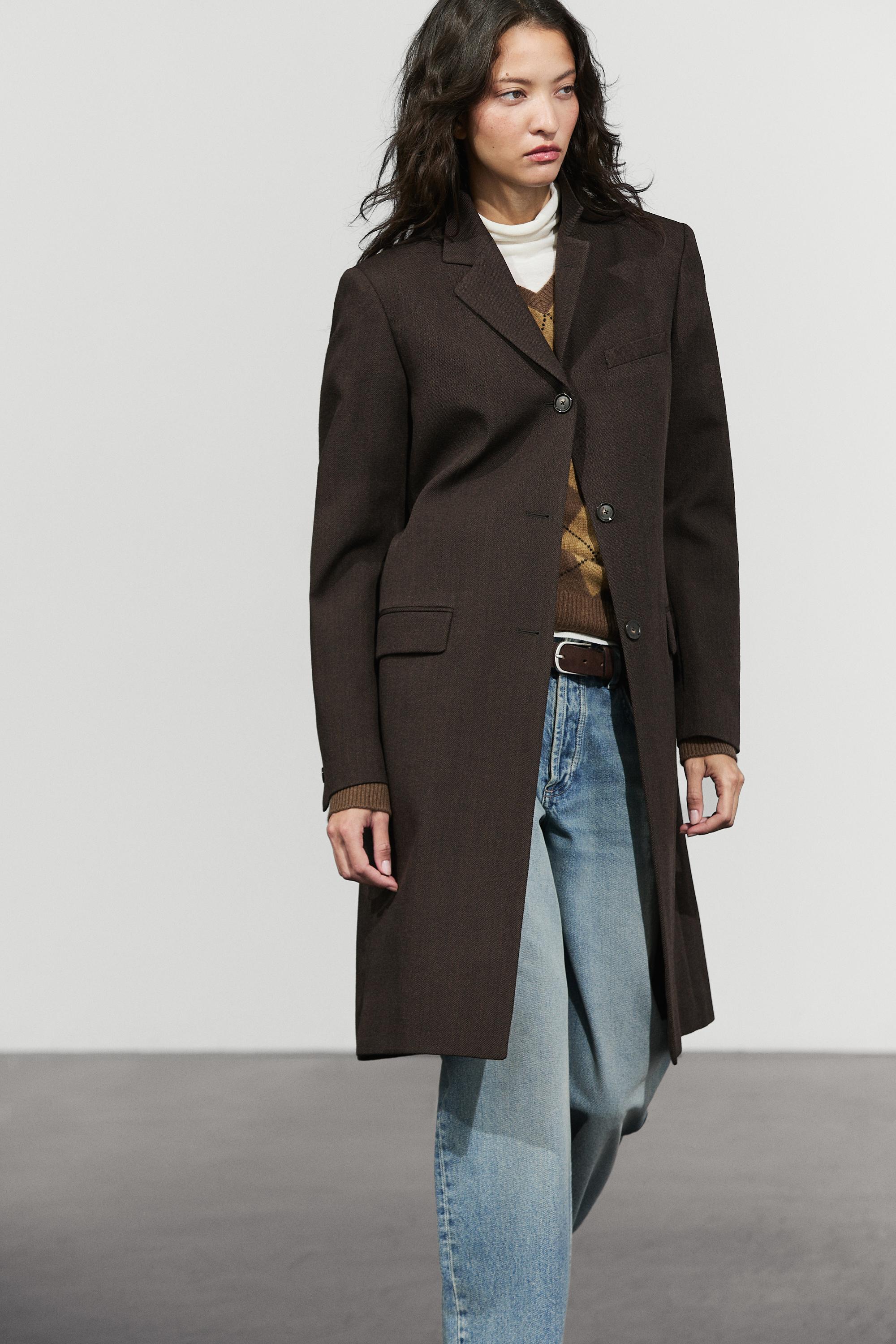 100% Wool Mid-Length Coat - BROWN MARL