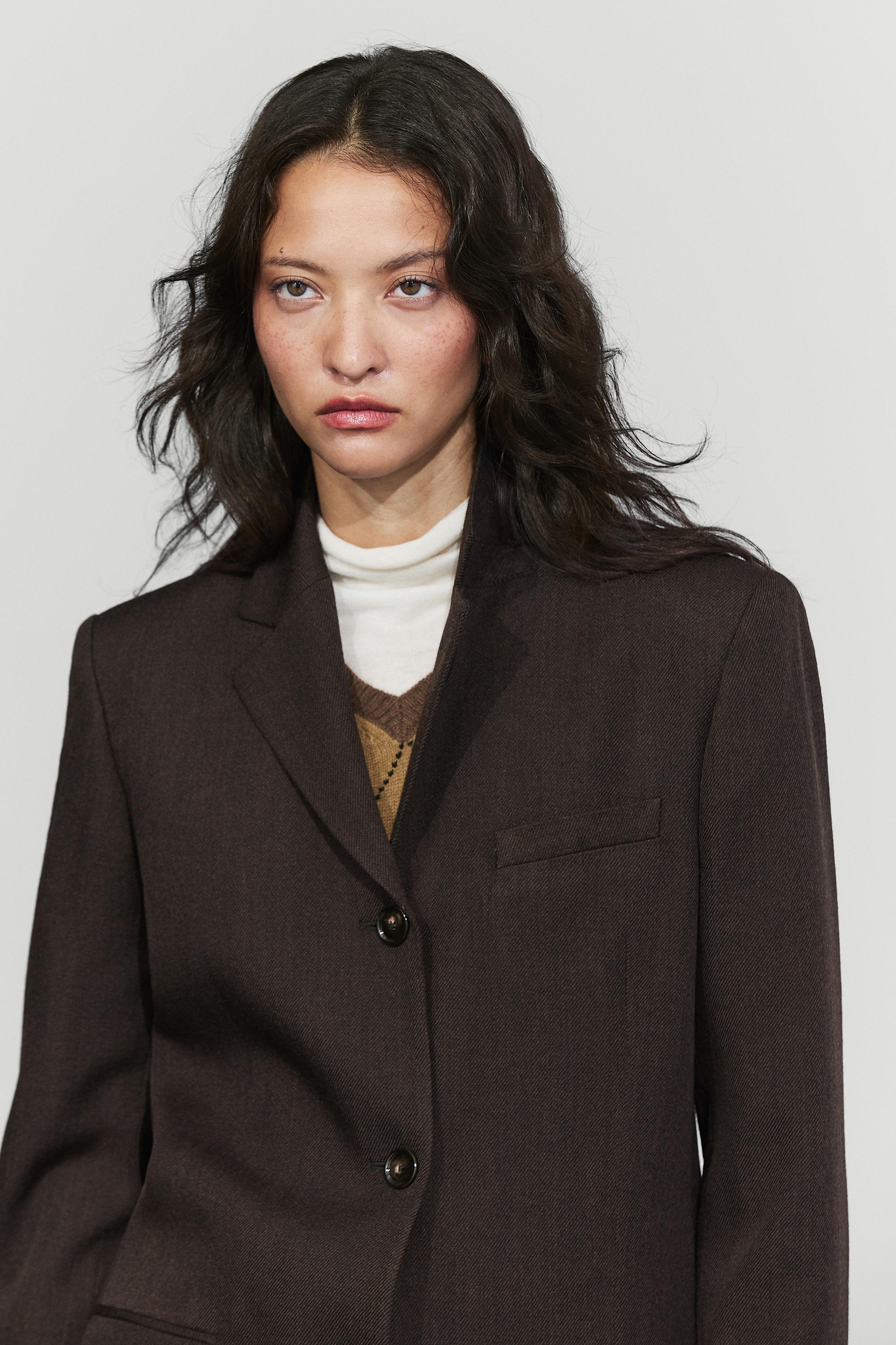 100% Wool Mid-Length Coat - BROWN MARL