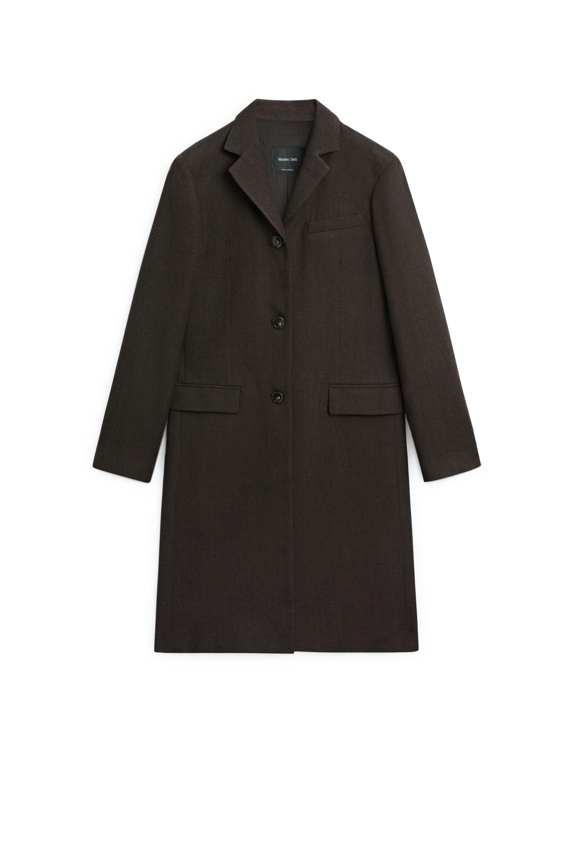 100% Wool Mid-Length Coat - BROWN MARL