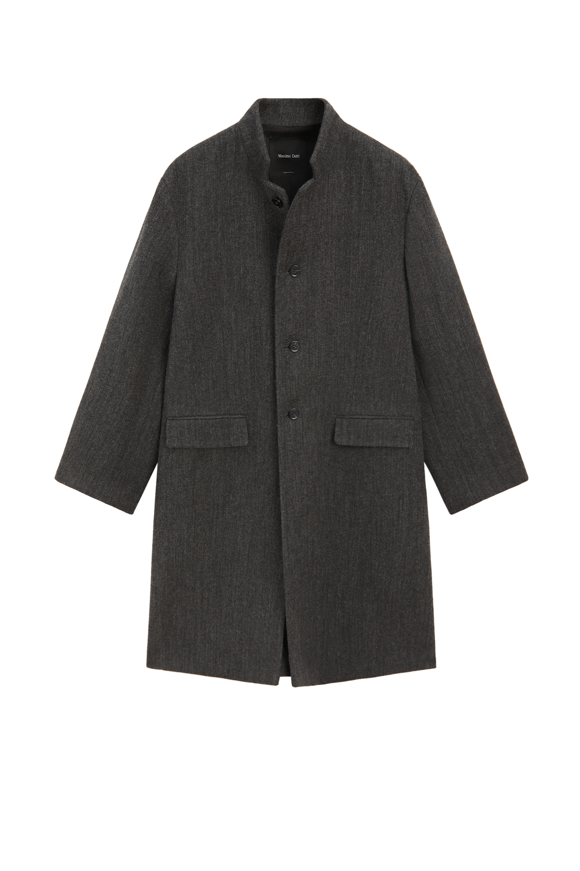 High collar wool coat - DARK GREY
