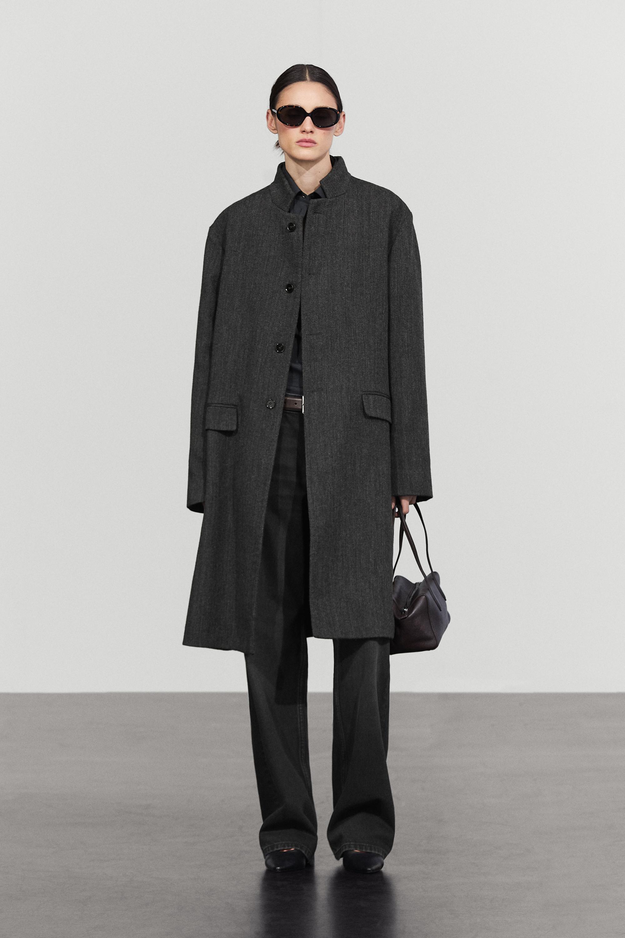 High collar wool coat - DARK GREY