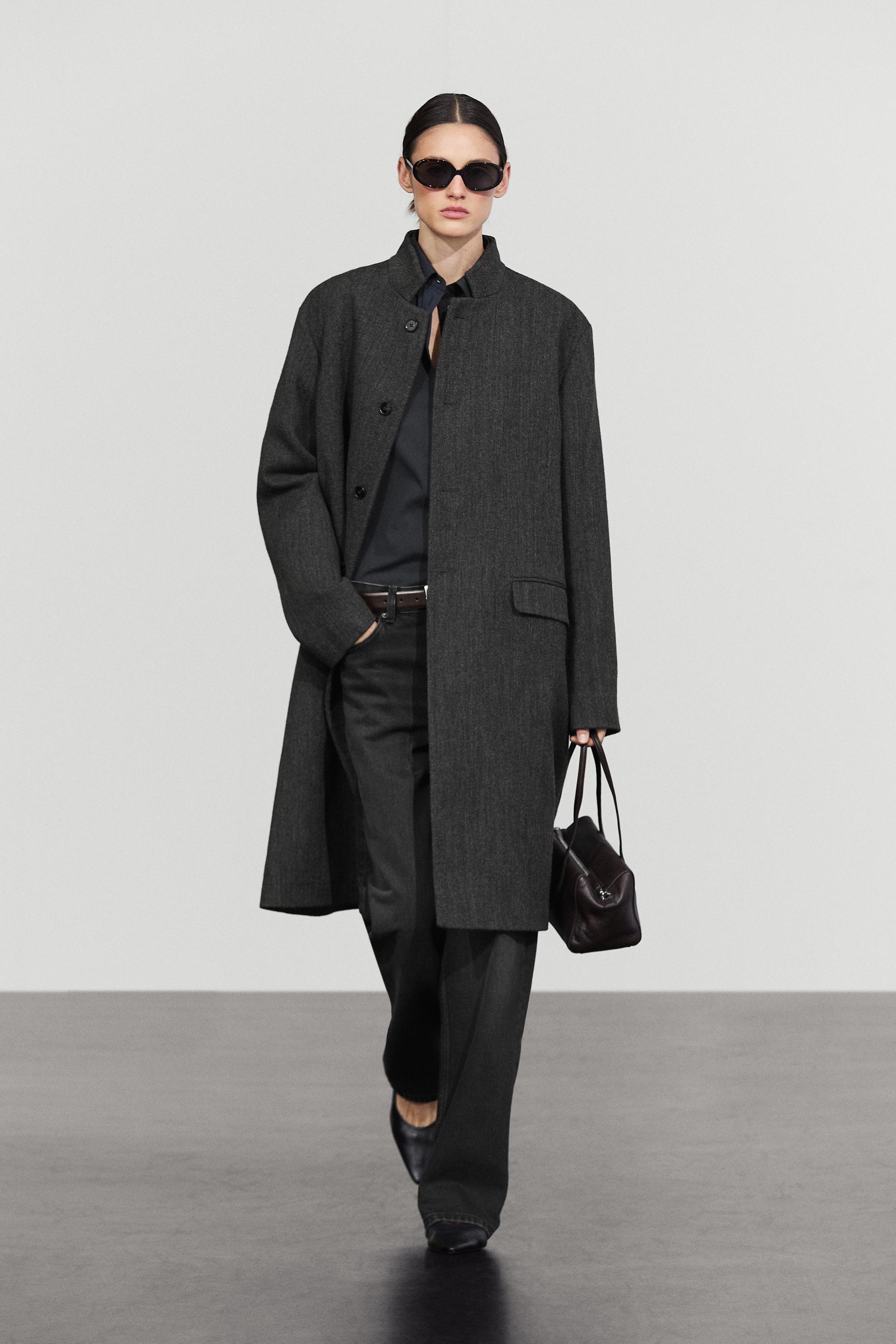 High collar wool coat - DARK GREY