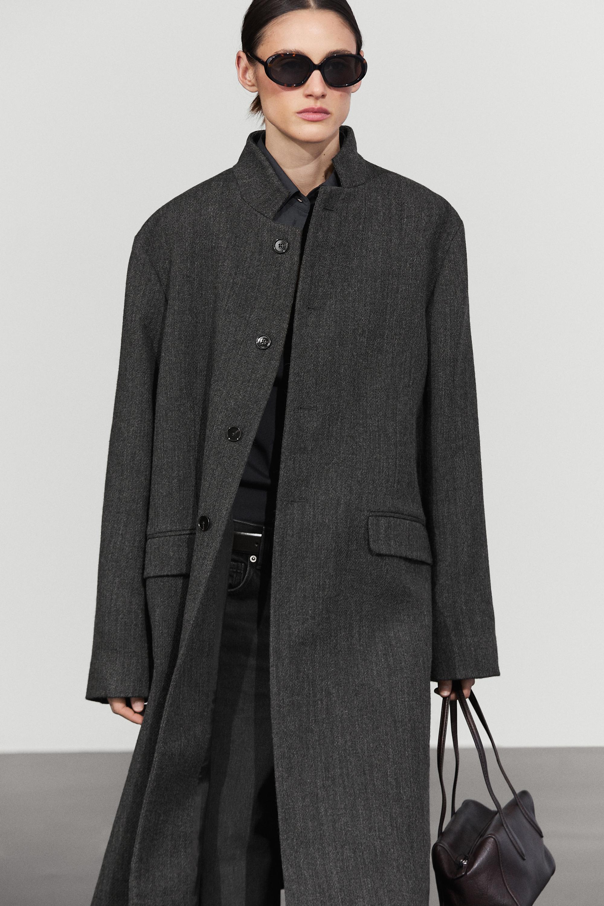 High collar wool coat - DARK GREY