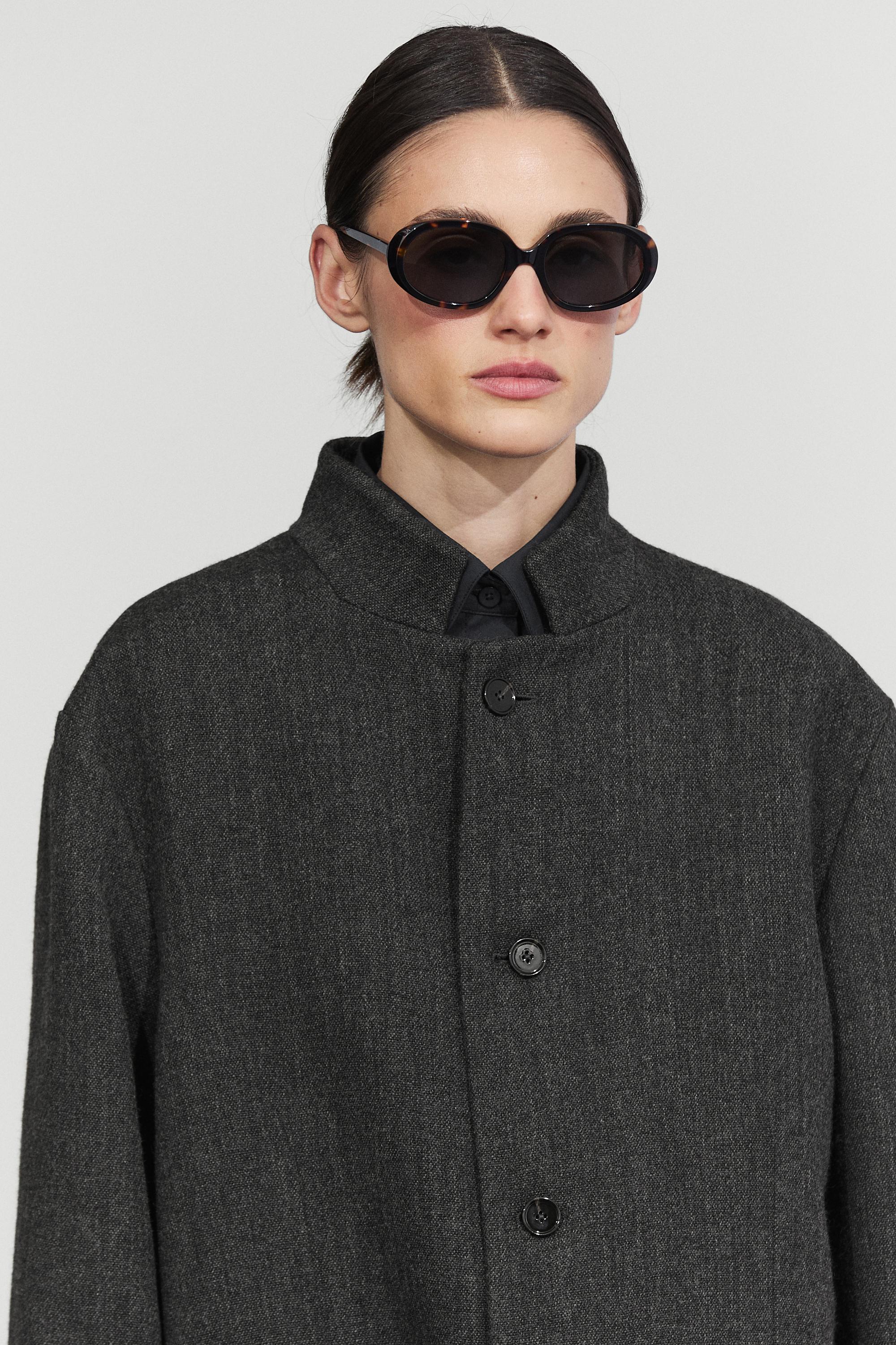 High collar wool coat - DARK GREY