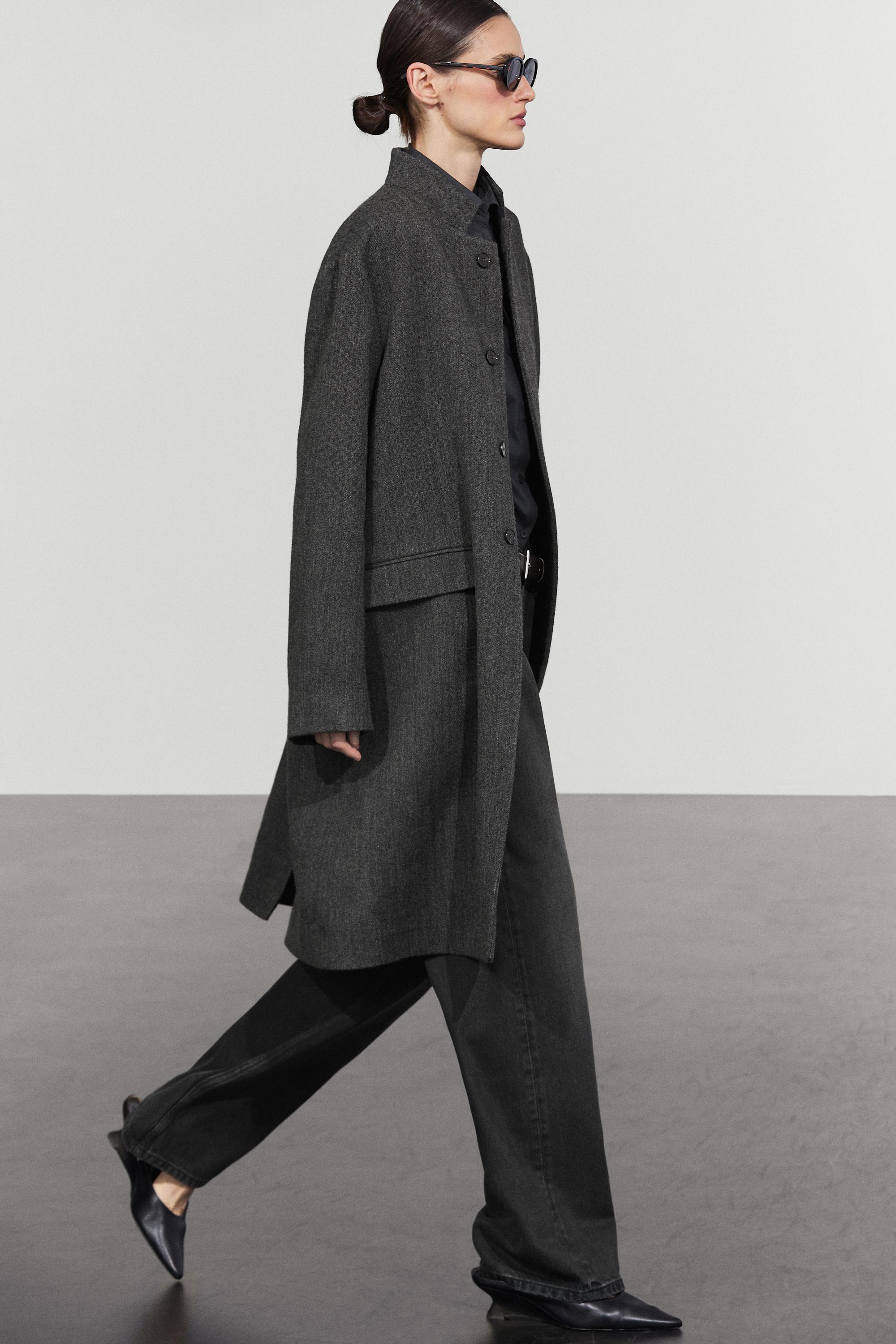 High collar wool coat - DARK GREY