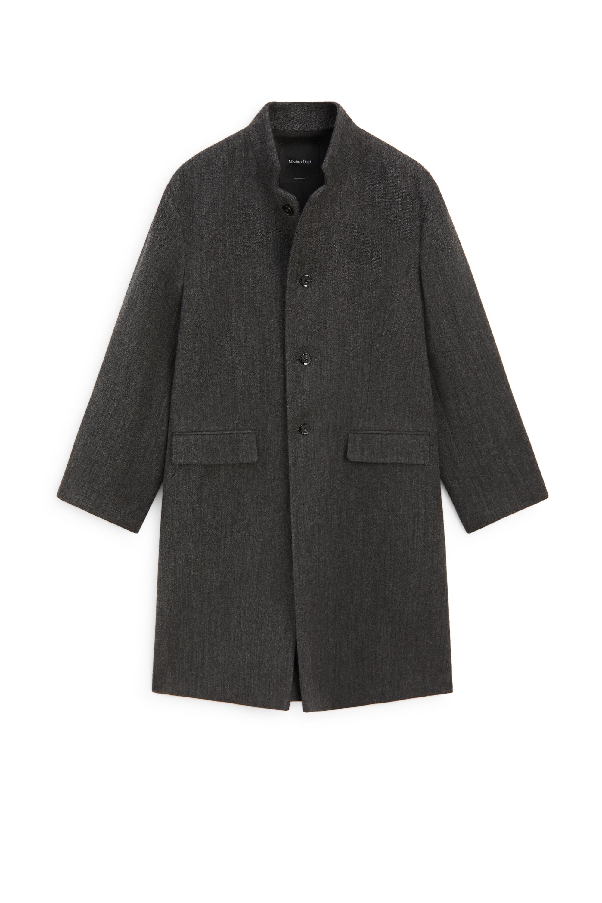 High collar wool coat - DARK GREY