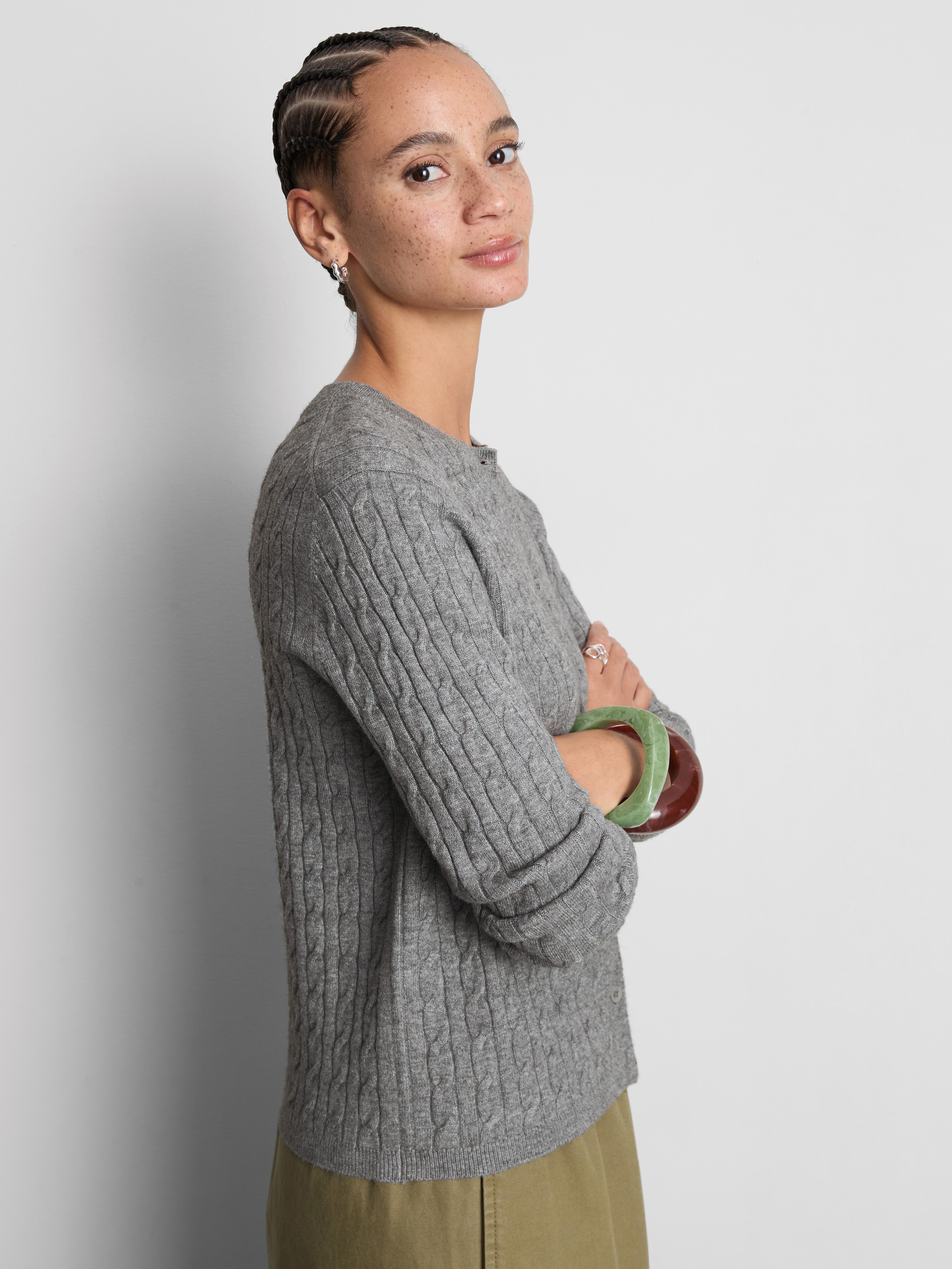 Cable Knit Cardigan - Gray