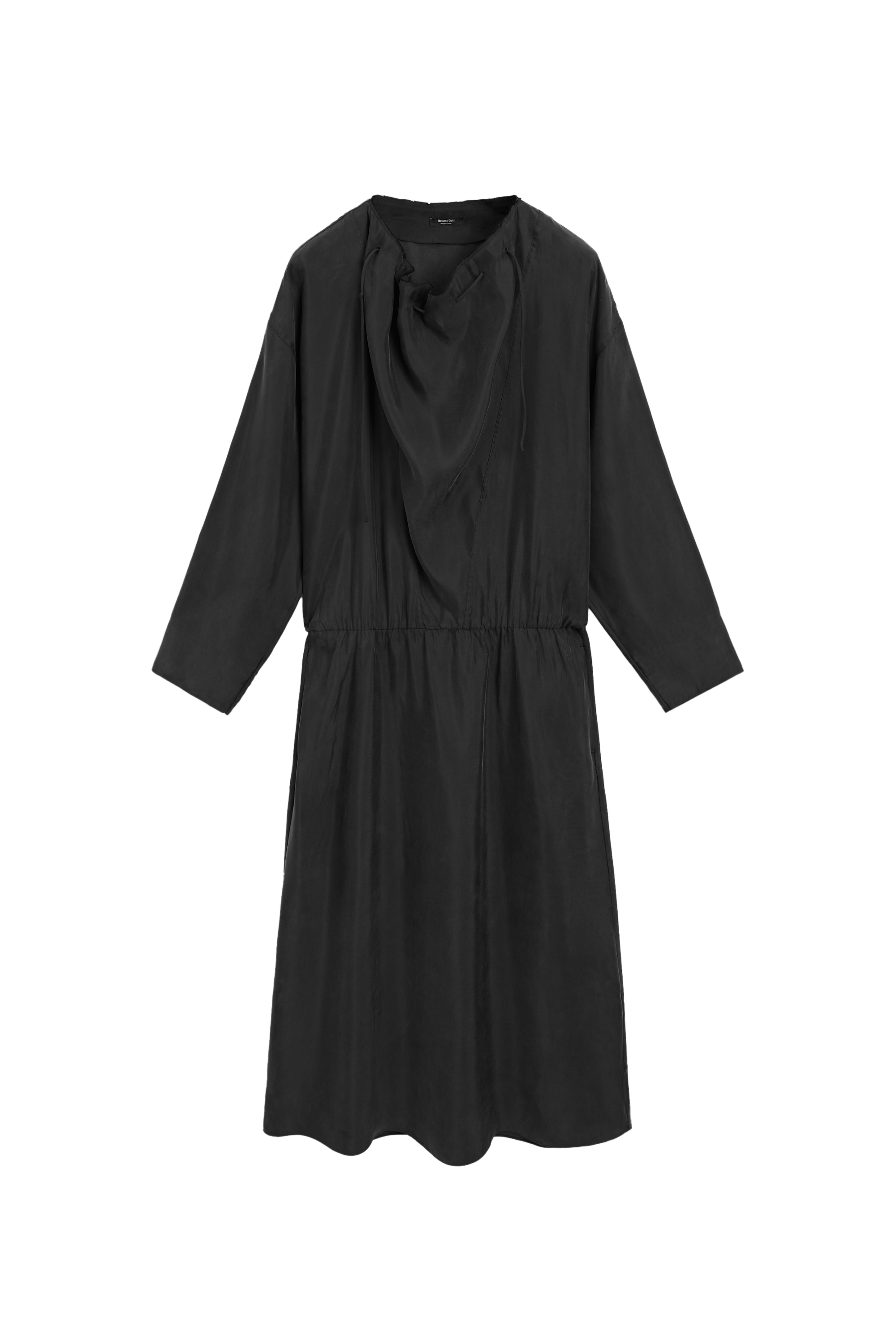 Fluid midi dress with collar detail - BLACK